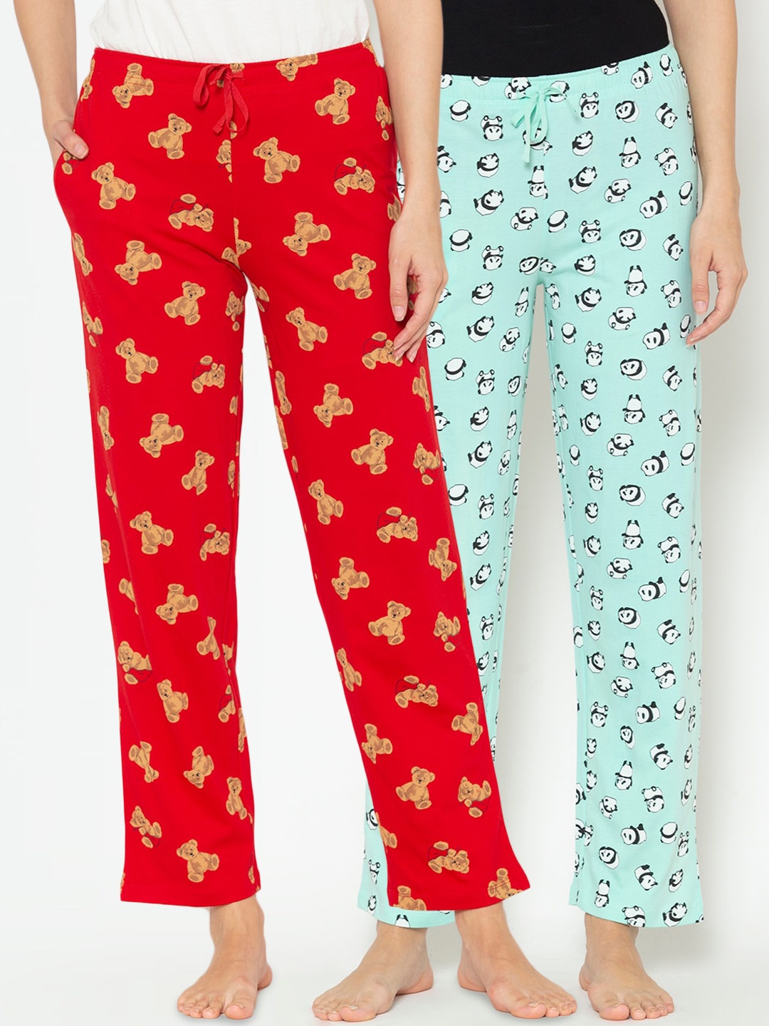 

Lounge Dreams Women Pack Of 2 Printed Pure Cotton Lounge Pants, Blue