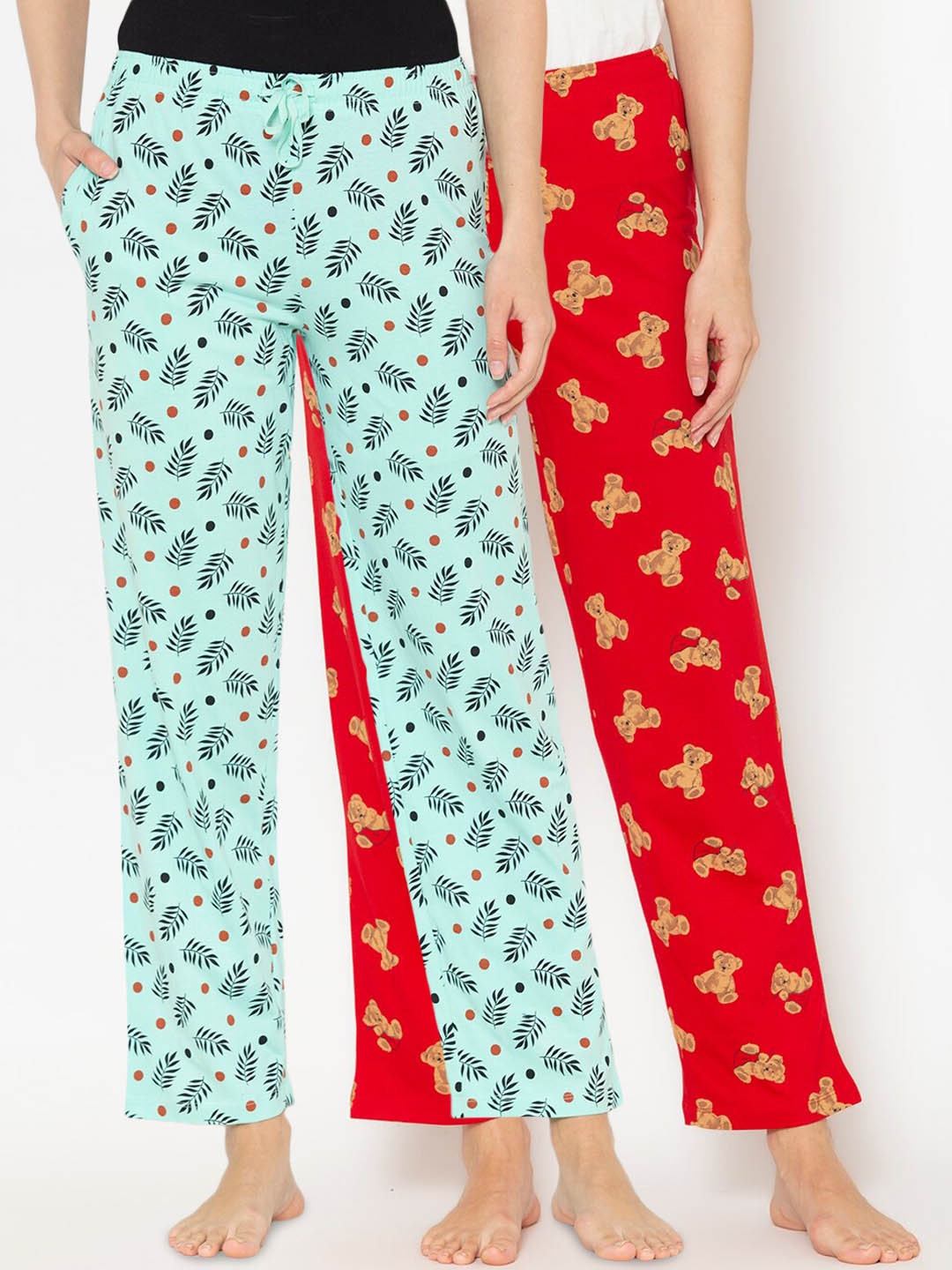 

Lounge Dreams Women Pack Of 2 Printed Pure Cotton Lounge Pants, Green