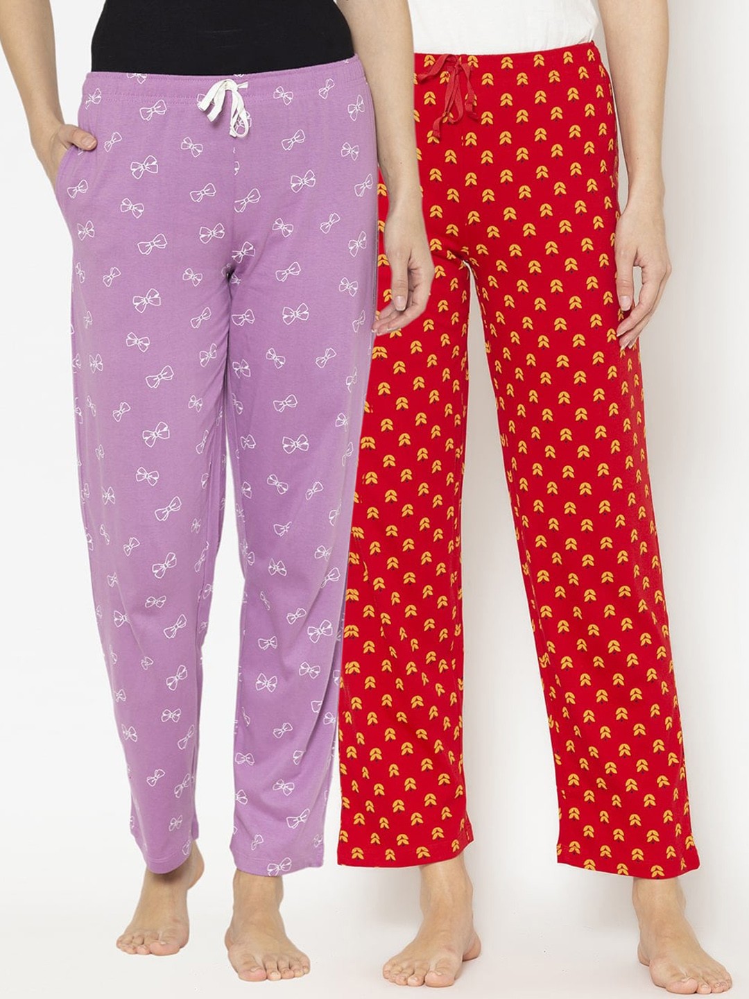 

Lounge Dreams Women Pack Of 2 Printed Pure Cotton Lounge Pants, Purple