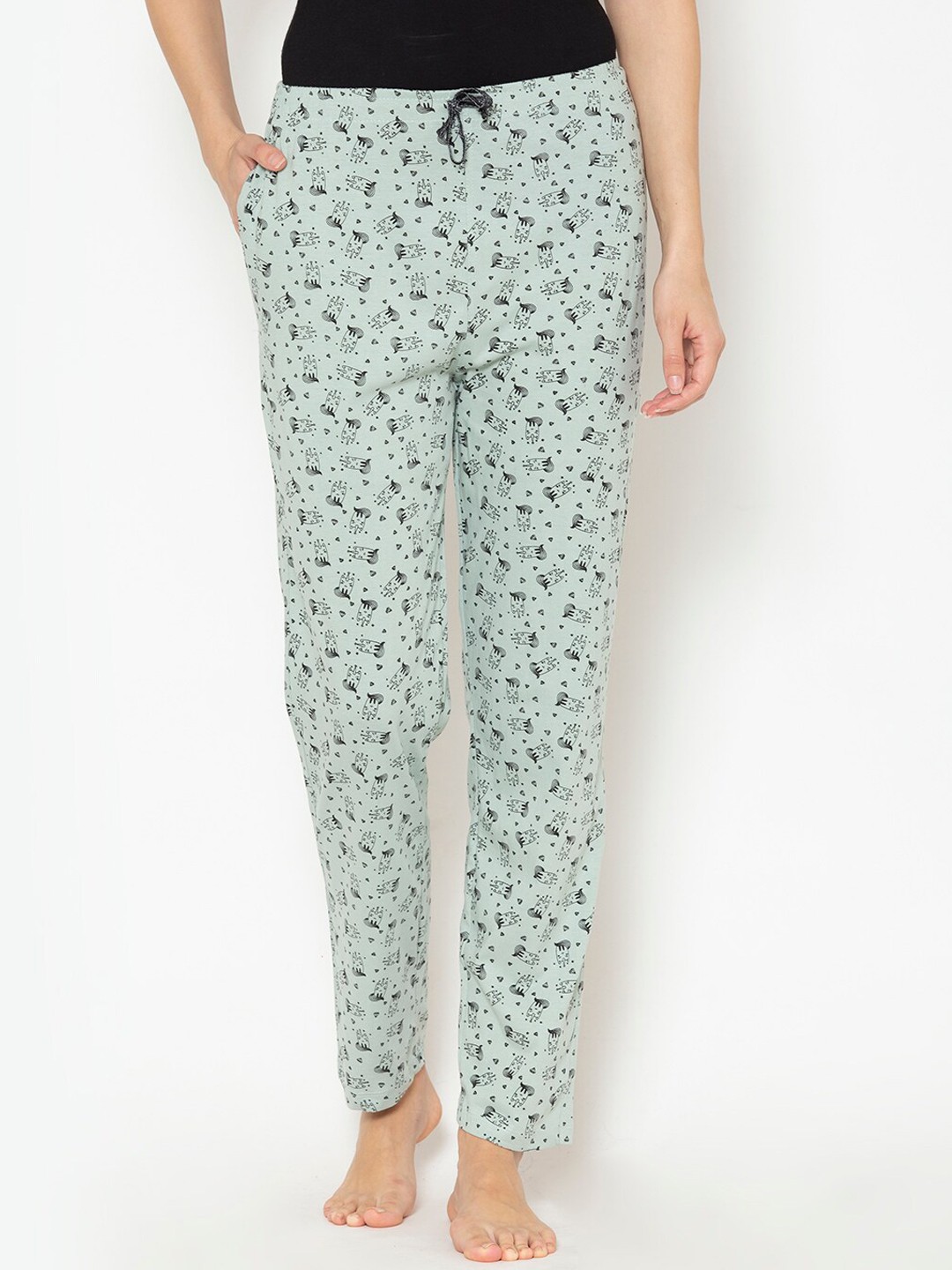 

Lounge Dreams Women Green & Black Printed Pure Cotton Lounge Pants