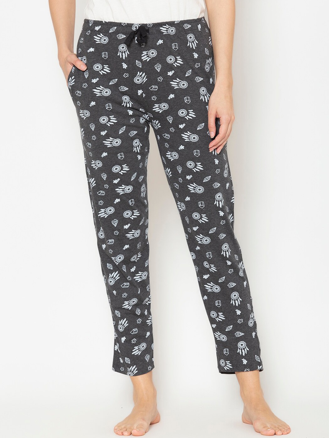 

Lounge Dreams Women Grey & White Printed Pure Cotton Lounge Pants