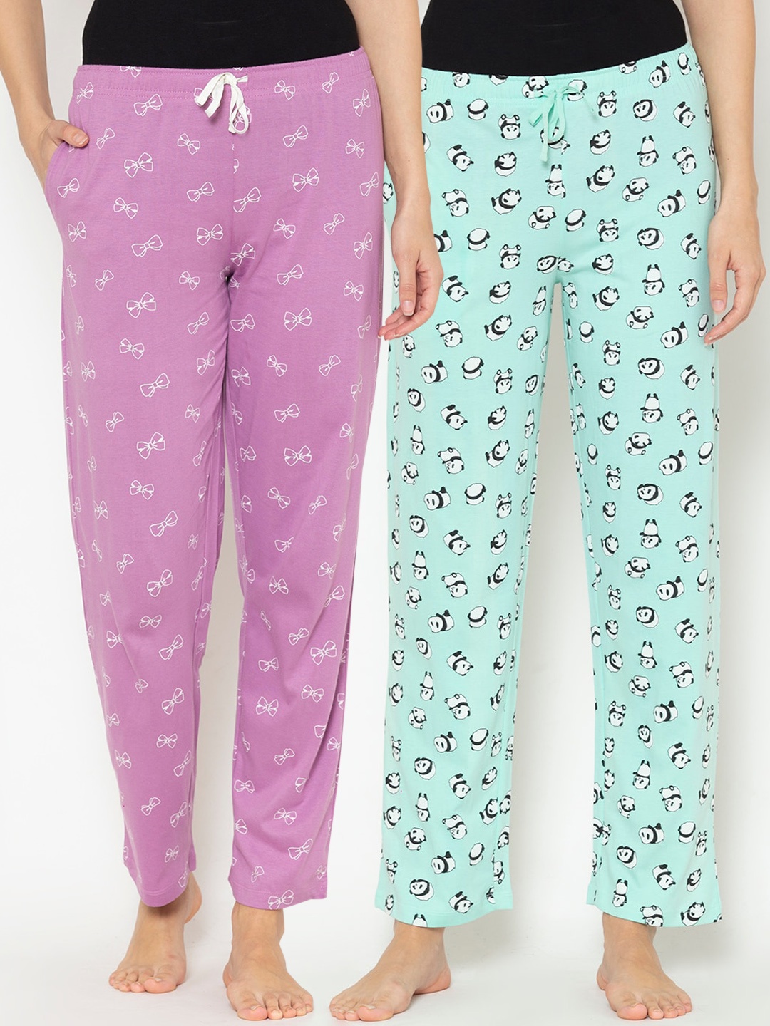 

Lounge Dreams Women Pack Of 2 Printed Pure Cotton Lounge Pants, Purple