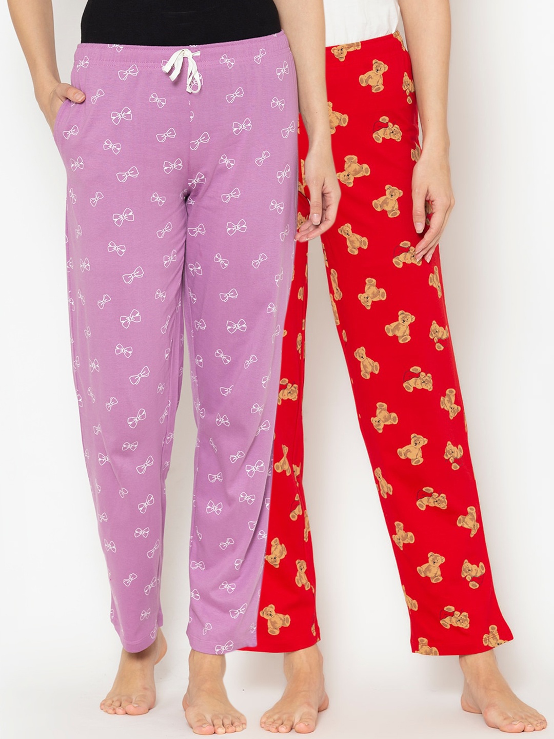 

Lounge Dreams Women Pack Of 2 Printed Pure Cotton Lounge Pants, Purple