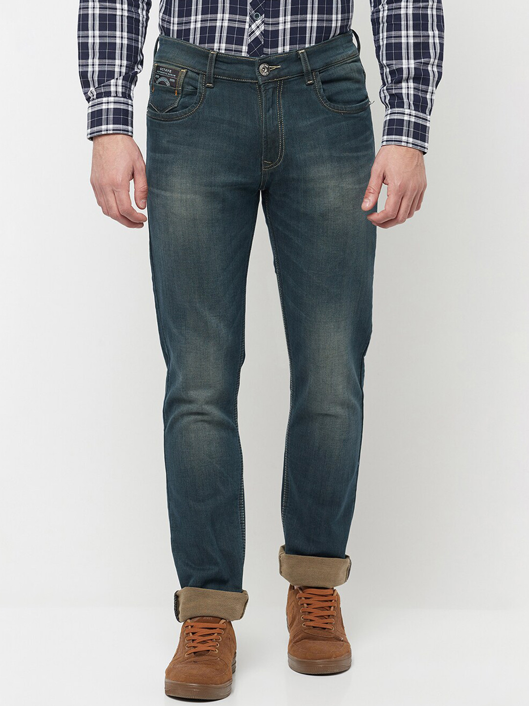 

Octave Men Olive Green Light Fade Jeans