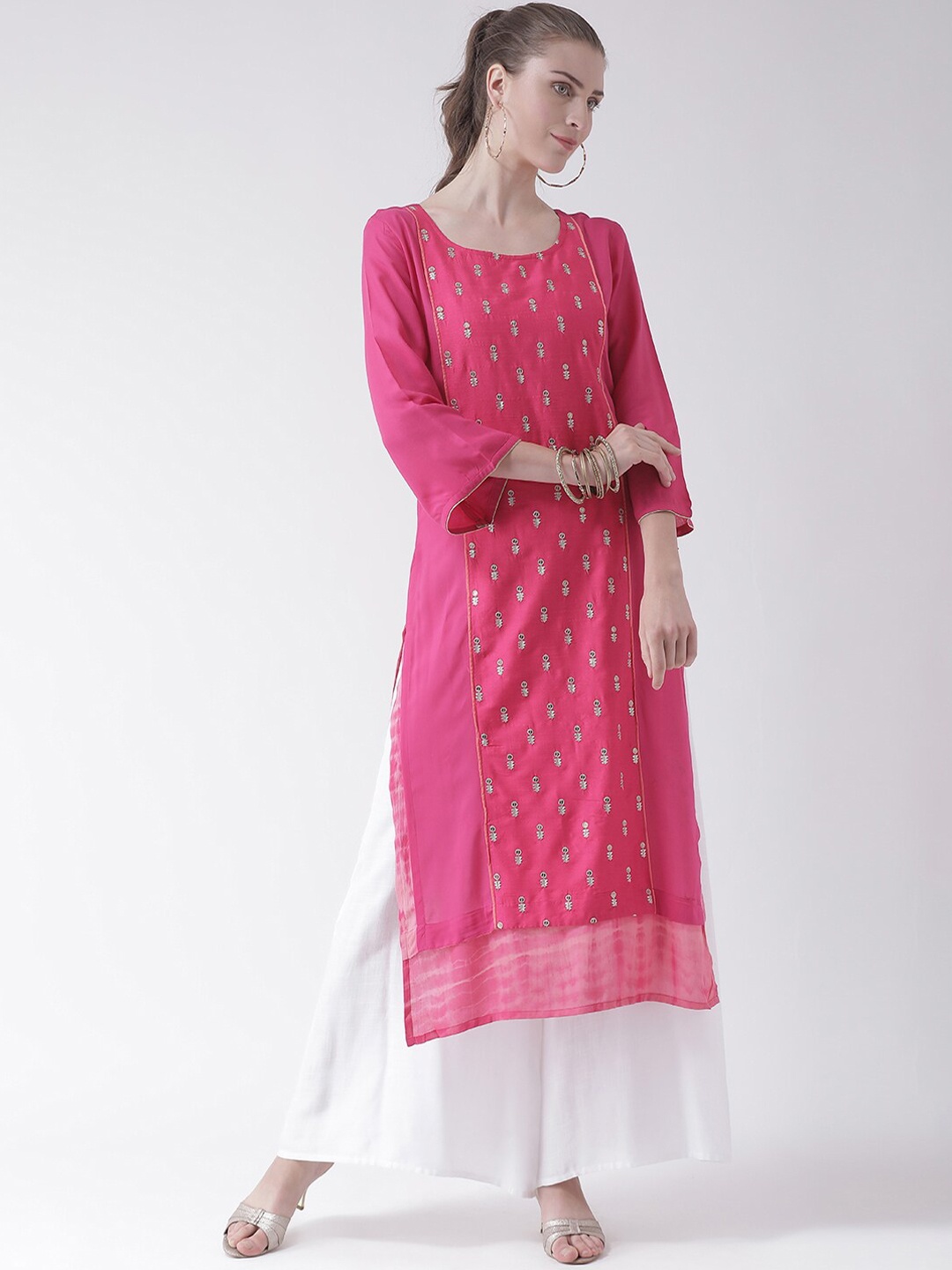 

Span Women Pink Floral Embroidered Kurta