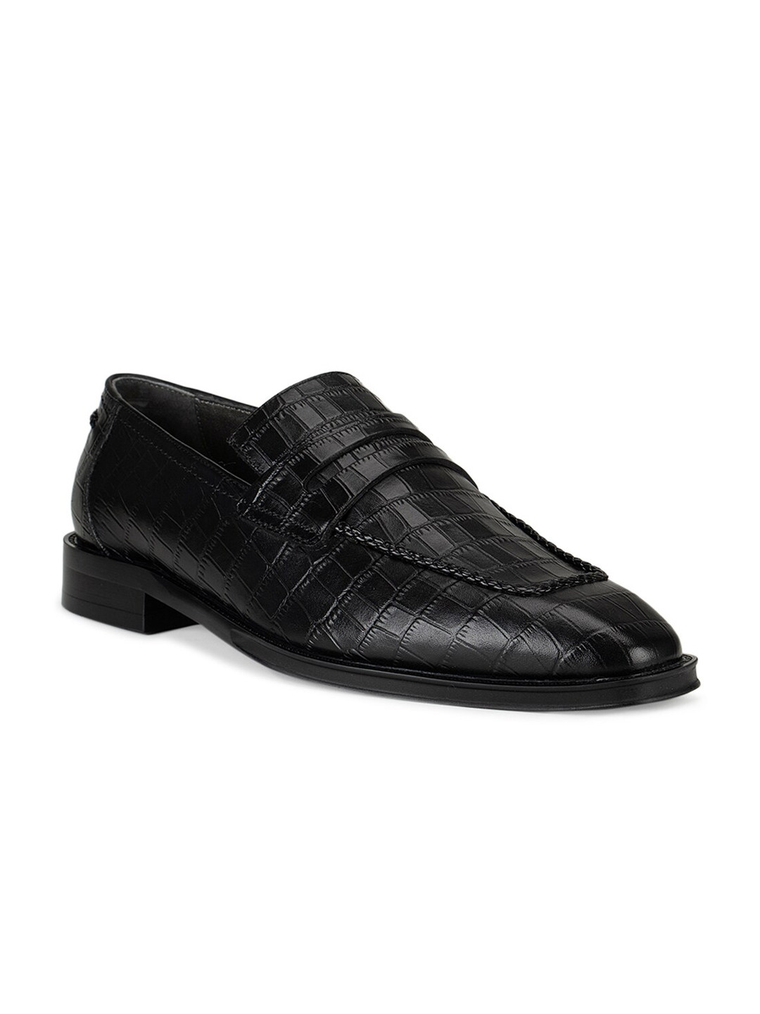 

ROSSO BRUNELLO Men Black Textured Leather Formal Loafers