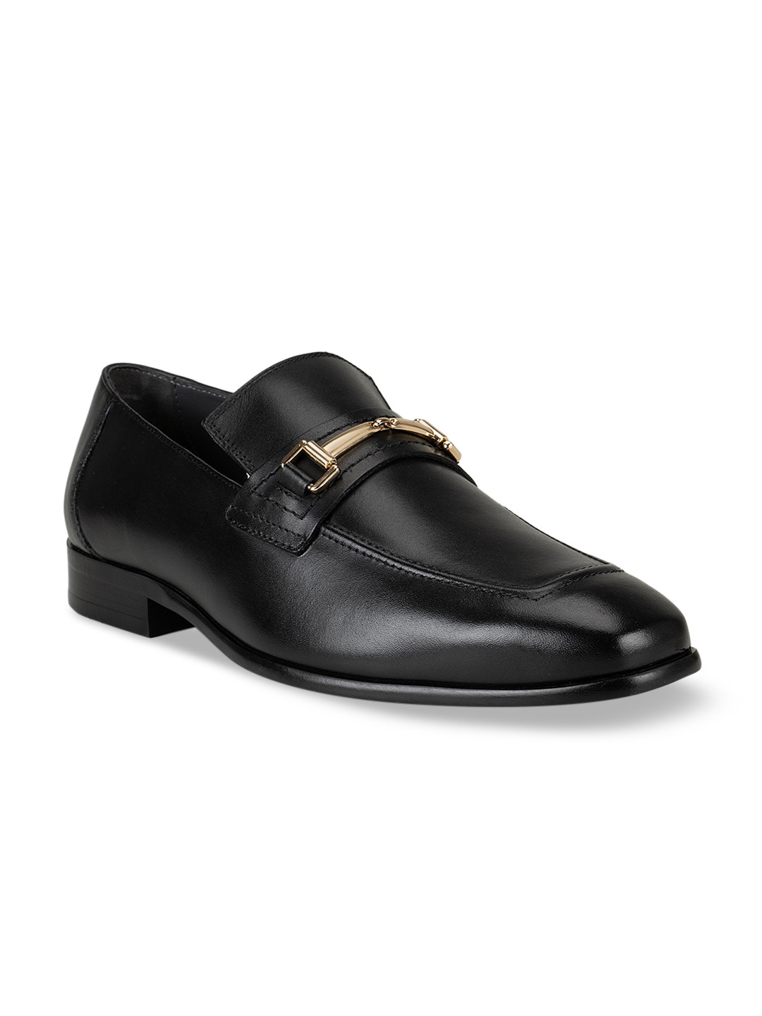

ROSSO BRUNELLO Men Black Solid Leather Formal Loafers