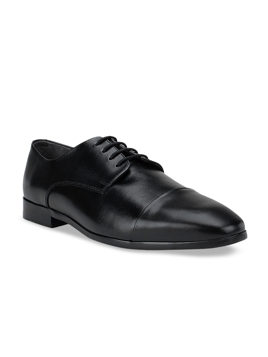 

ROSSO BRUNELLO Men Black Solid Leather Formal Derbys