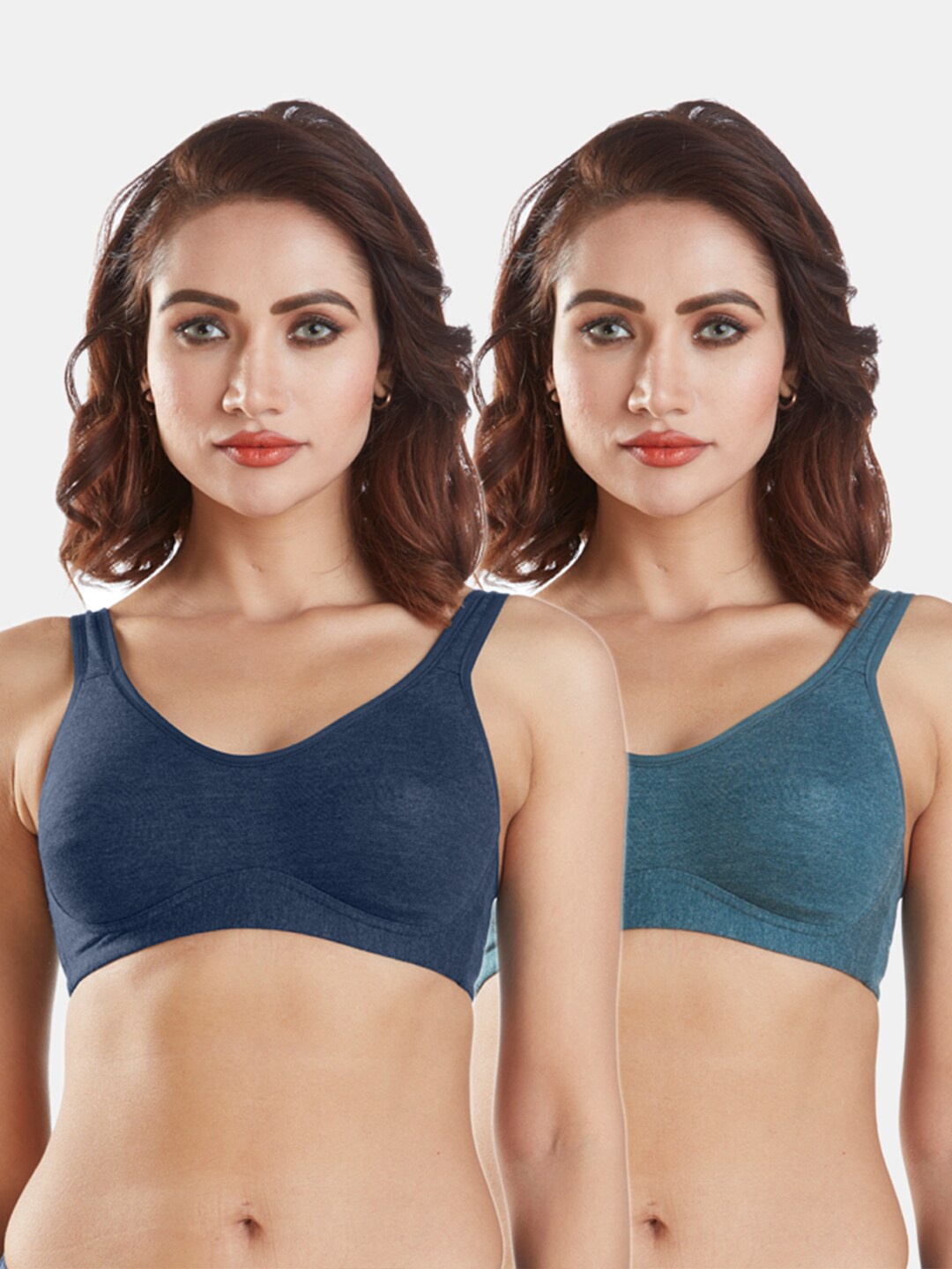 Sonari Pack Of 2 Blue & Green Double Layer Bra