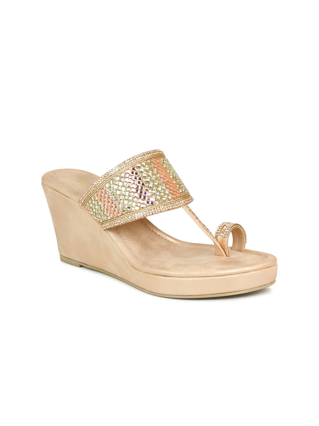 

Inc 5 Rose Gold Embellished Ethnic Wedge Sandals