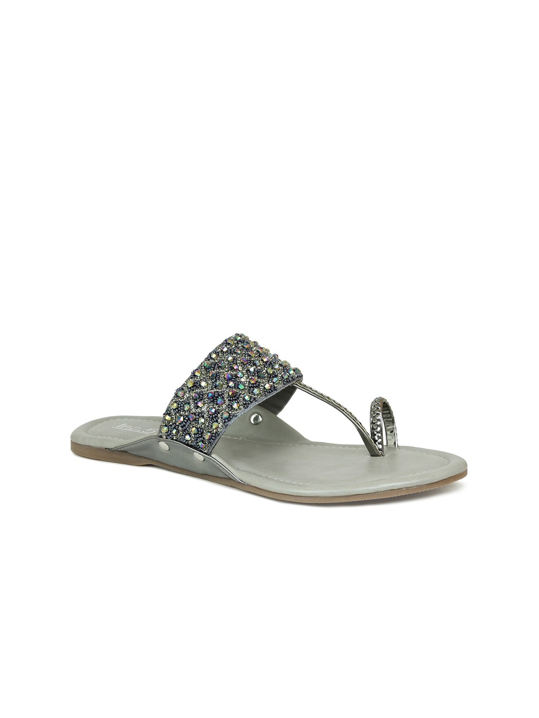 

Inc 5 Women Grey Embellished Leather Ethnic One Toe Flats