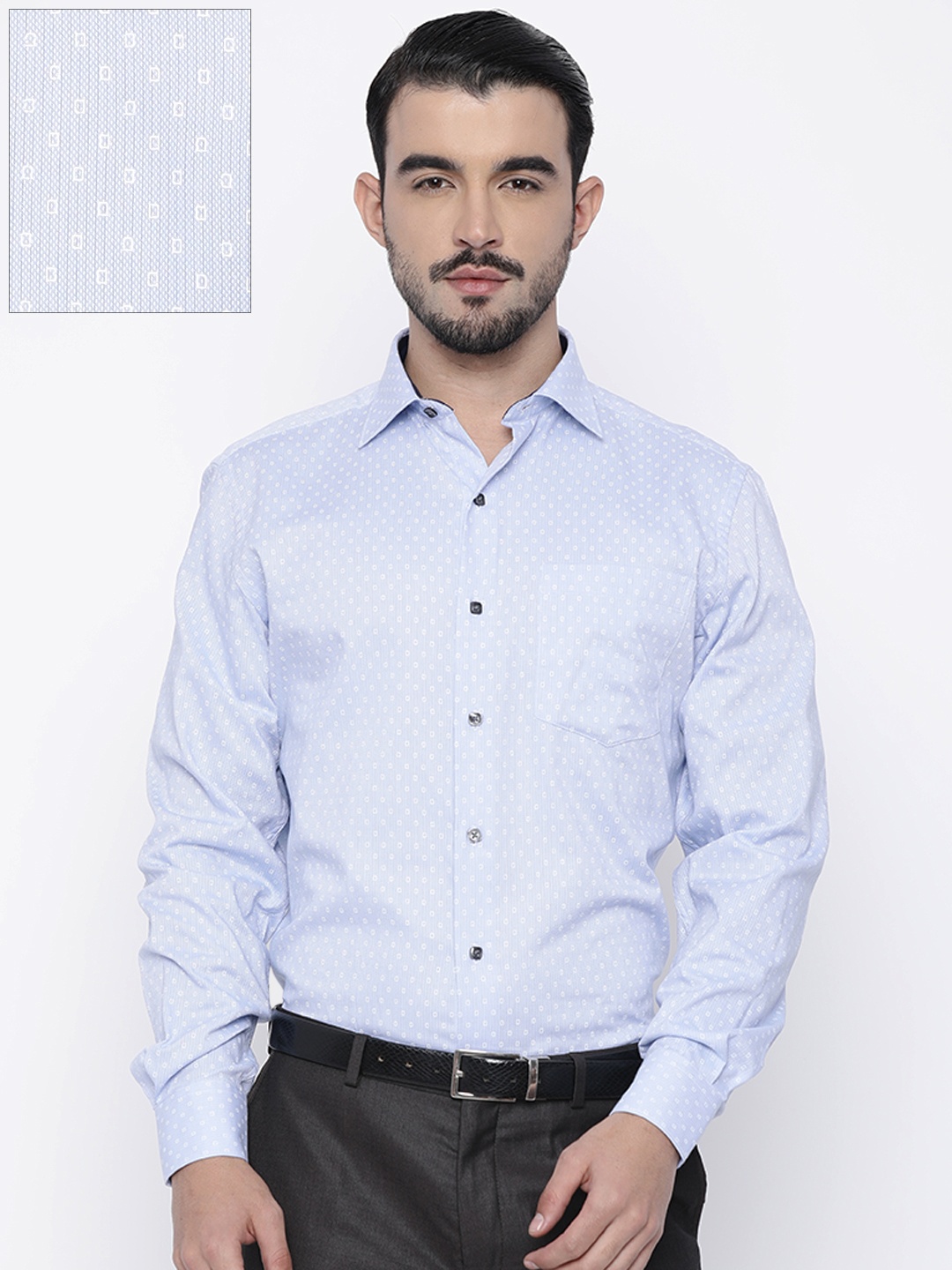 

John Players Men Blue & Off-White Slim Fit Self Design Formal Shirt