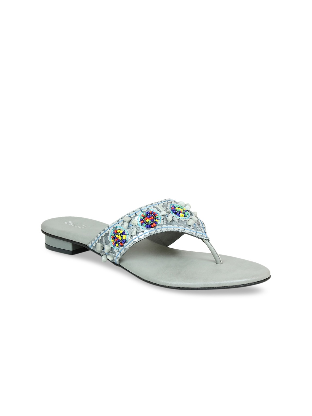 

Inc 5 Women Grey Embellished Ethnic T-Strap Flats