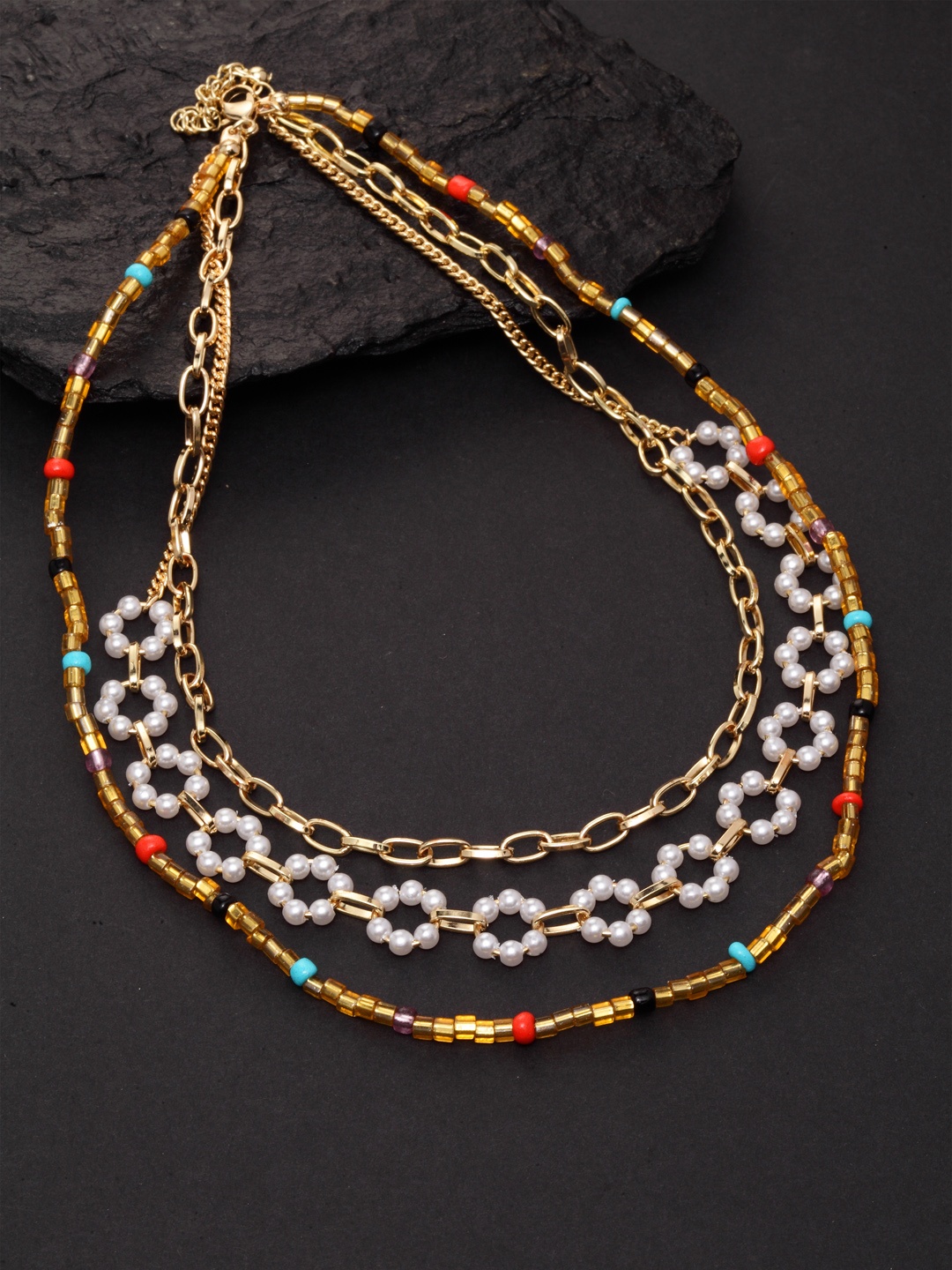 

PANASH Gold-Plated & White Brass Beaded Layered Necklace