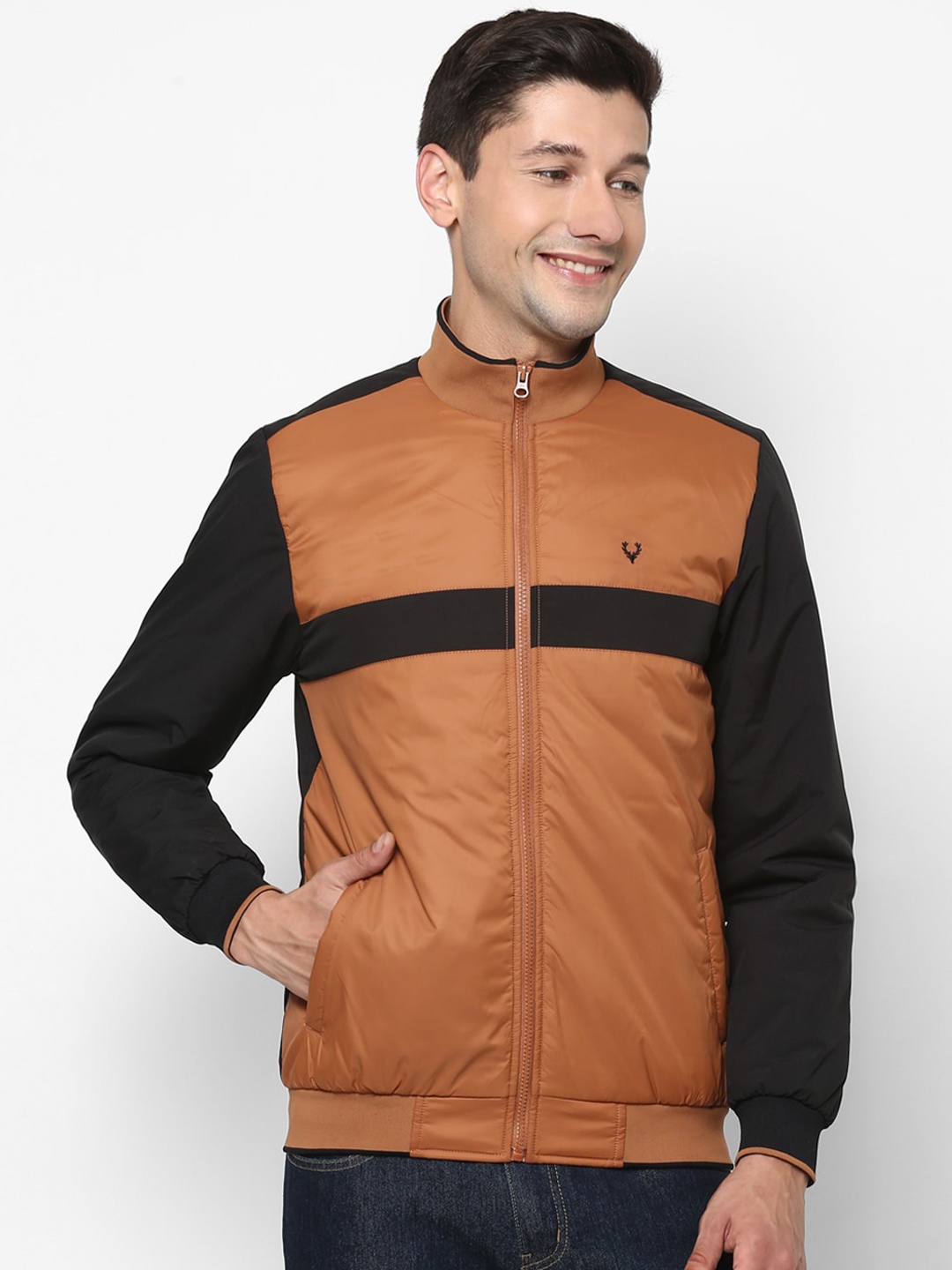 

Allen Solly Men Brown Colourblocked Bomber Jacket