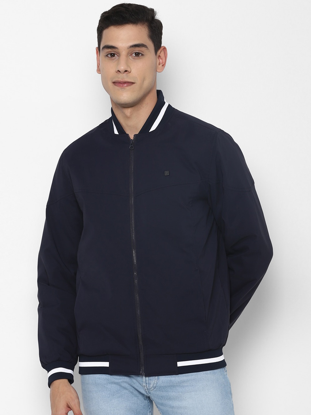 

Allen Solly Men Navy Blue Solid Bomber Jacket