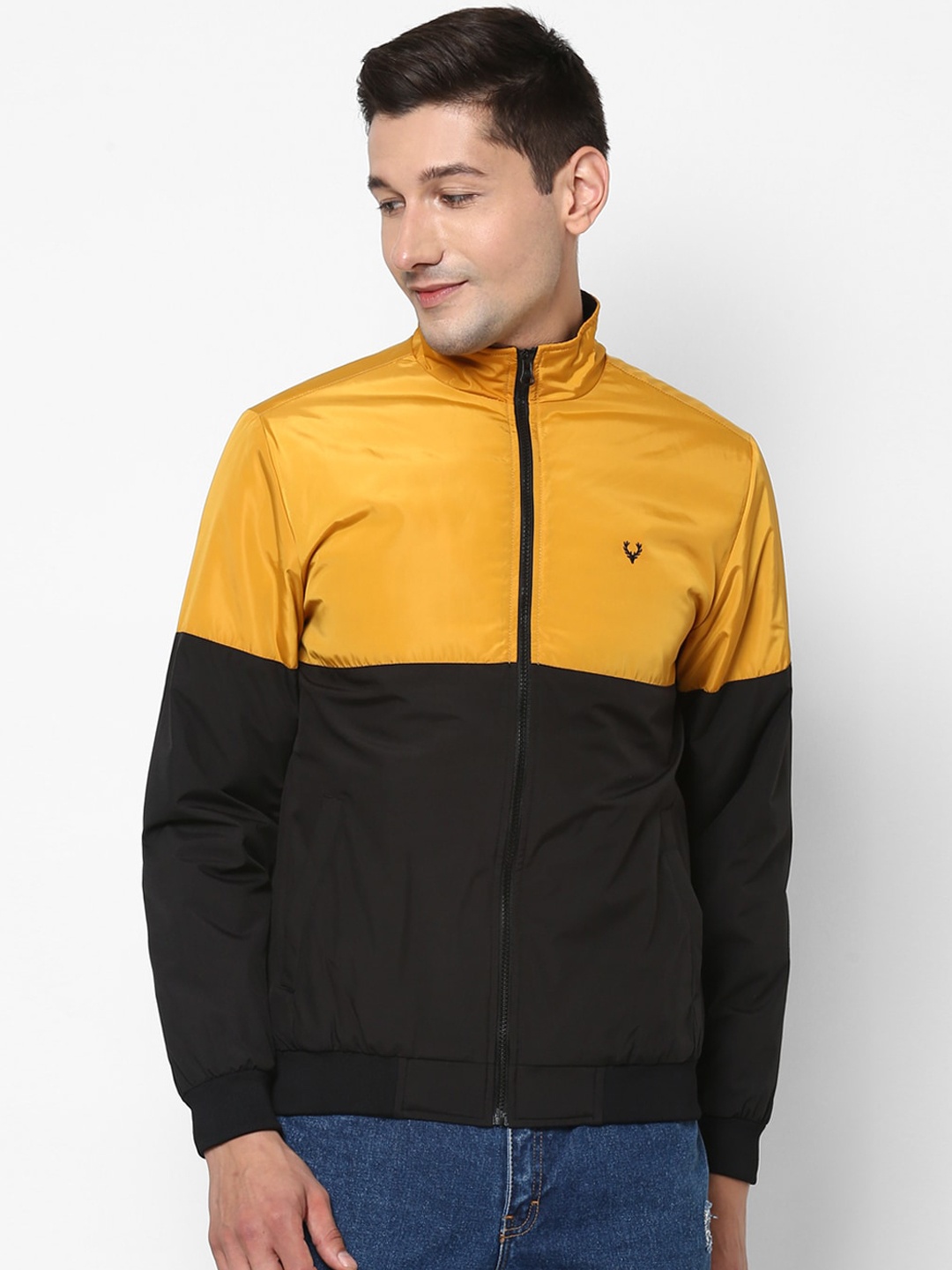 

Allen Solly Men Black & Yellow Colourblocked Bomber Jacket