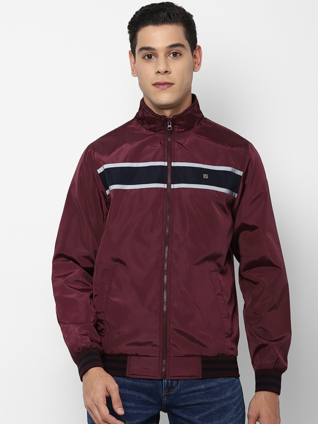 

Allen Solly Men Maroon Striped Bomber Jacket
