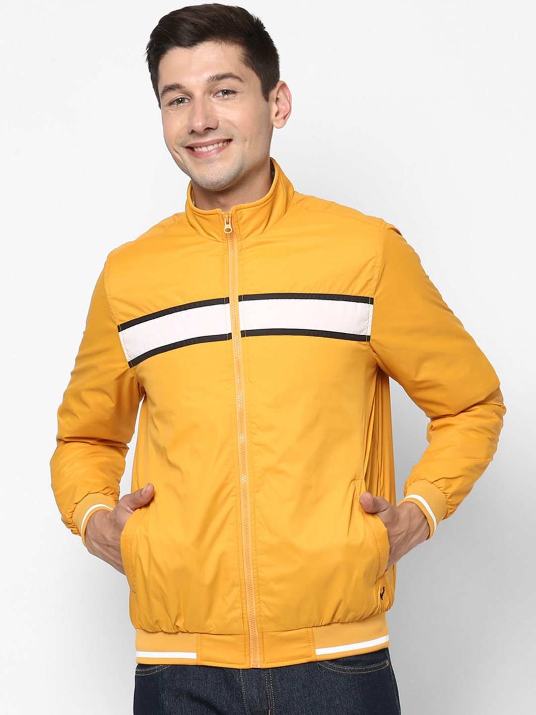 

Allen Solly Men Yellow Striped Bomber Jacket