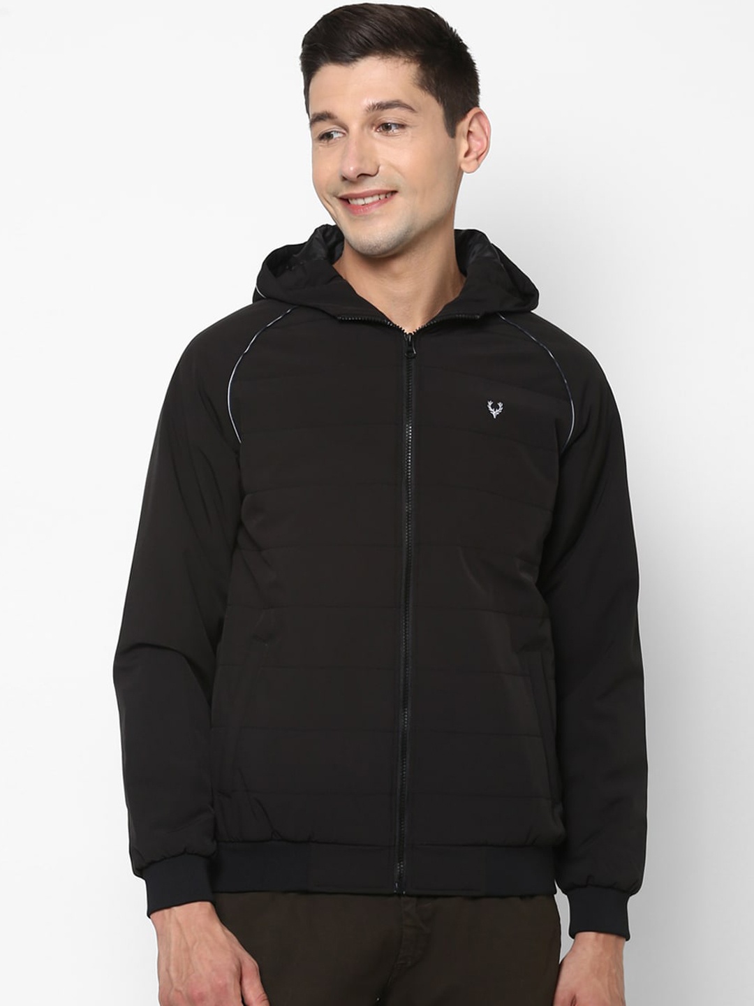 

Allen Solly Men Black Solid Hooded Bomber Jacket