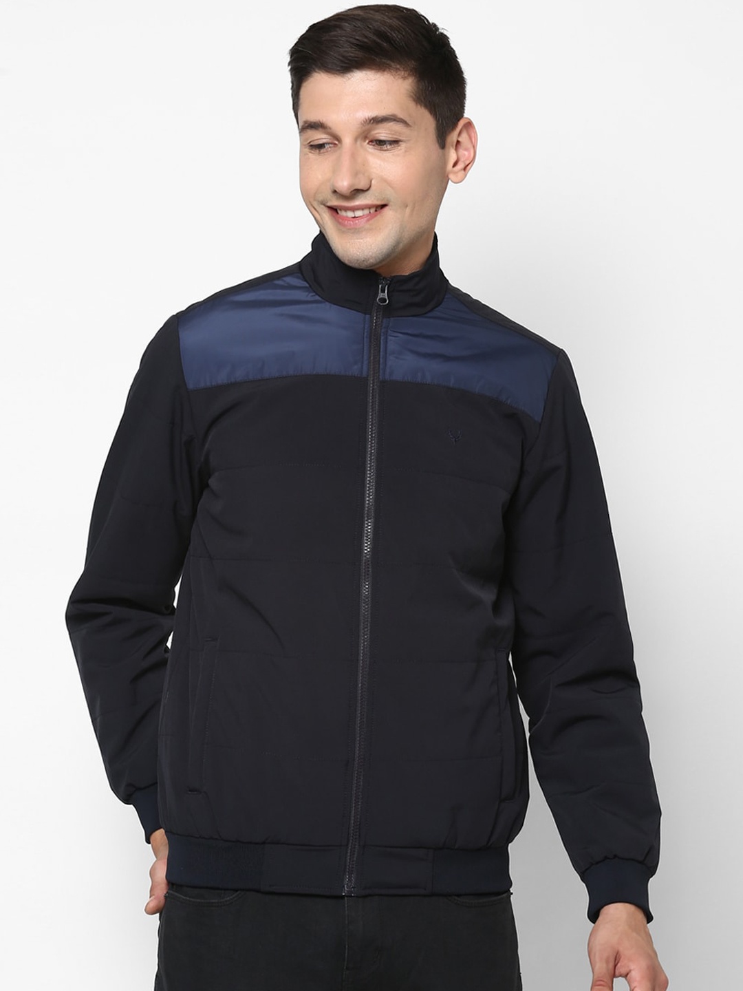 

Allen Solly Men Navy Blue Colourblocked Bomber Jacket