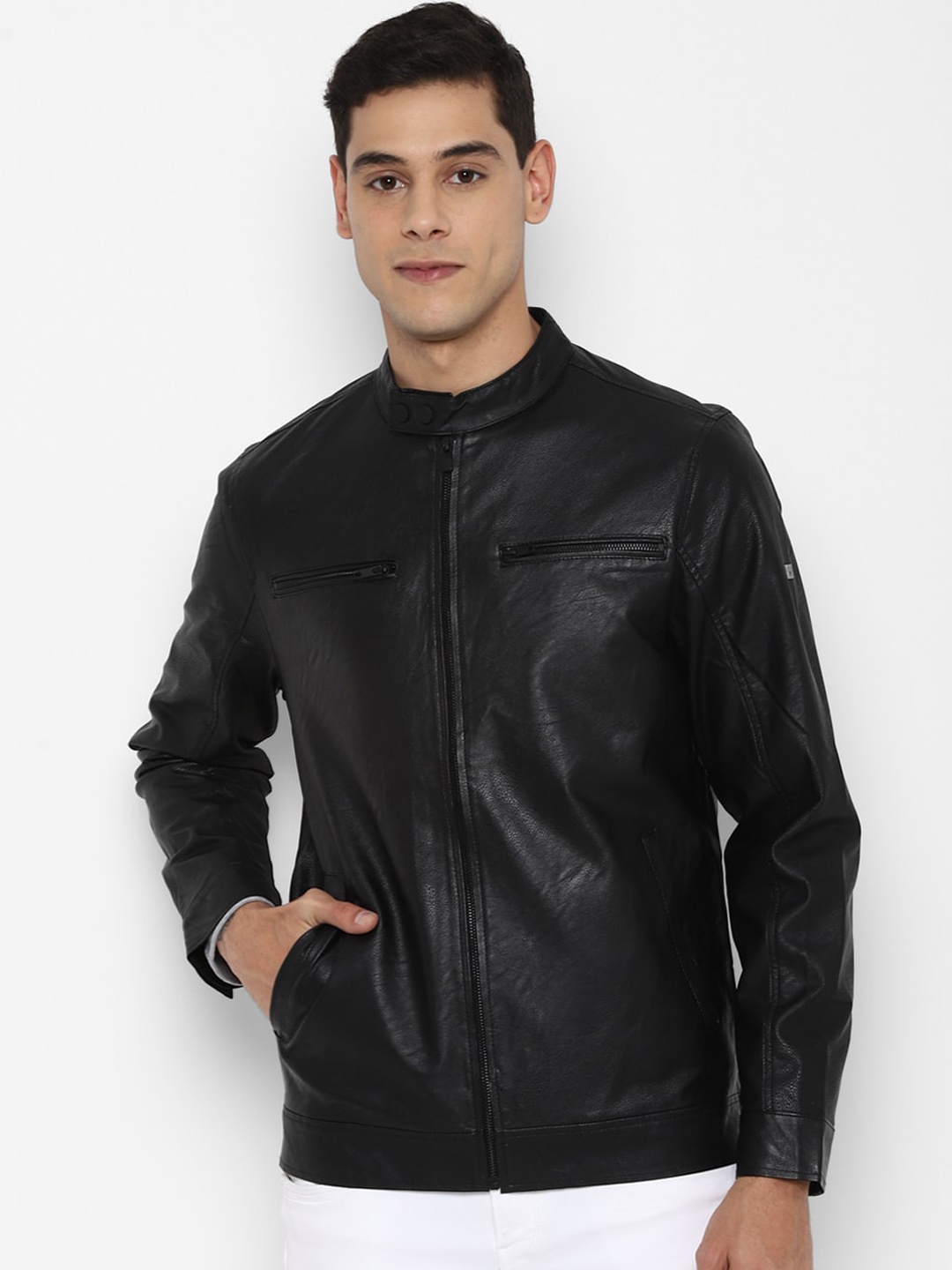 

Allen Solly Men Black Solid Bomber Jacket