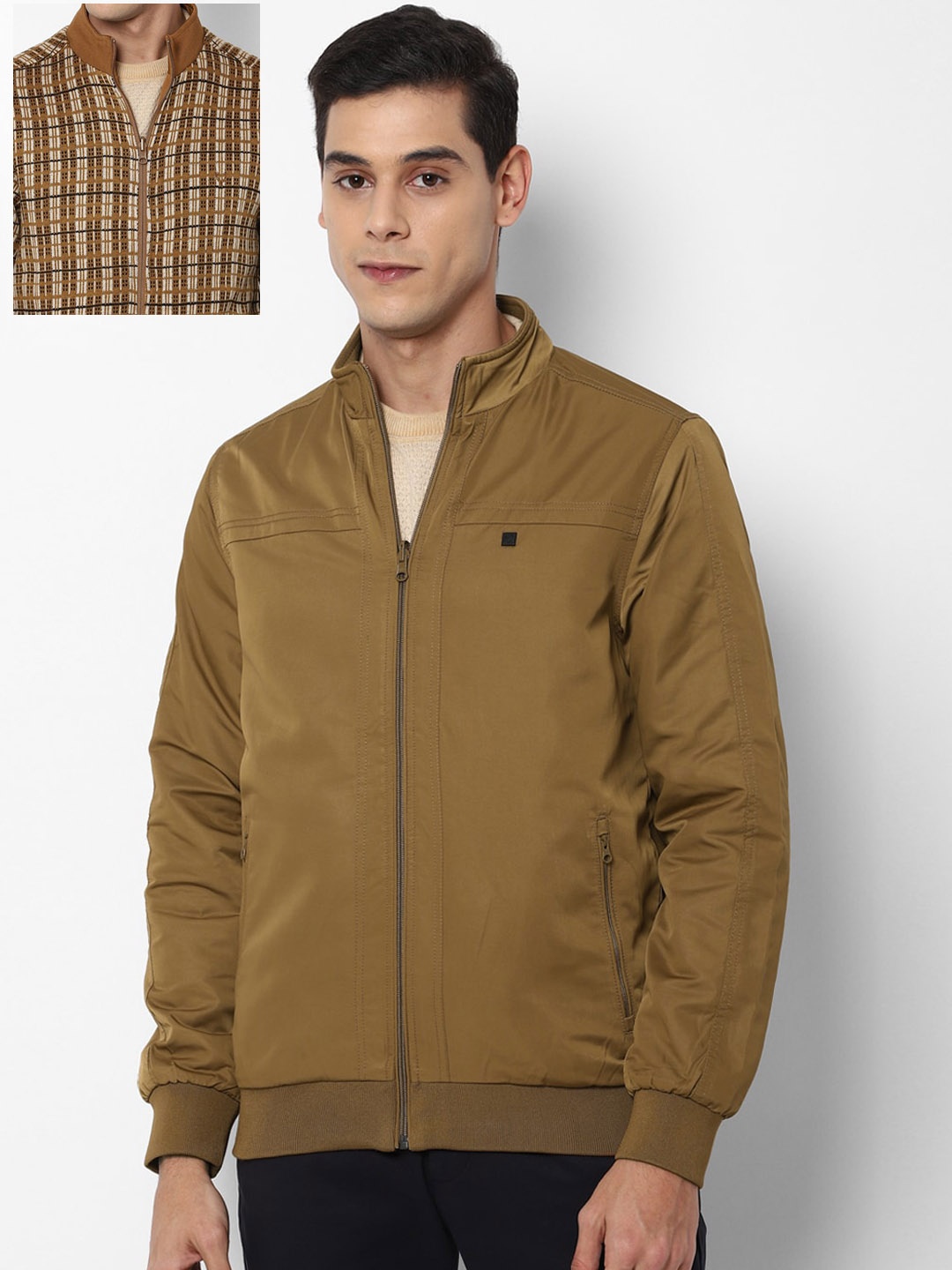 

Allen Solly Men Brown Geometric Reversible Bomber Jacket