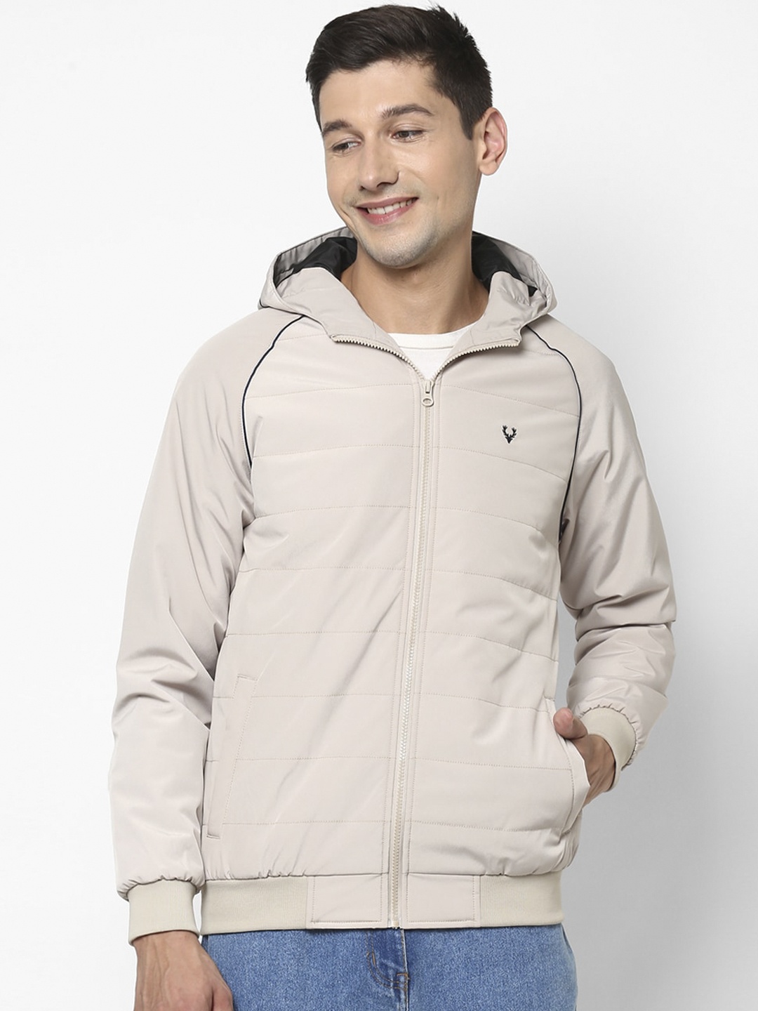 

Allen Solly Men Beige Hooded Bomber Jacket