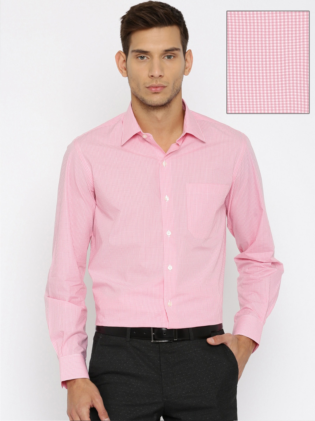 

John Players Men Pink Slim Fit Checked Formal Shirt