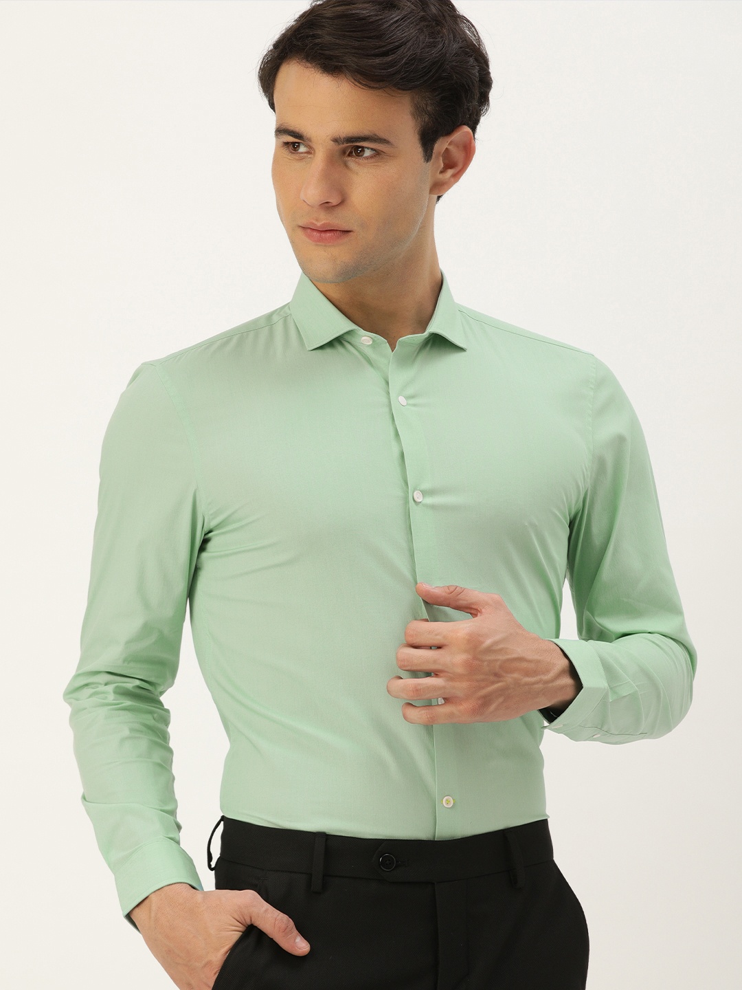 

Peter England Men Green Solid Athletic Fit Formal Shirt