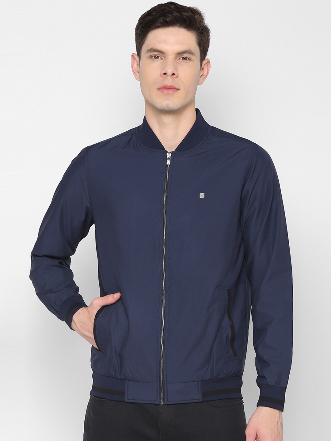 

Allen Solly Sport Men Navy Blue Solid Bomber Jacket