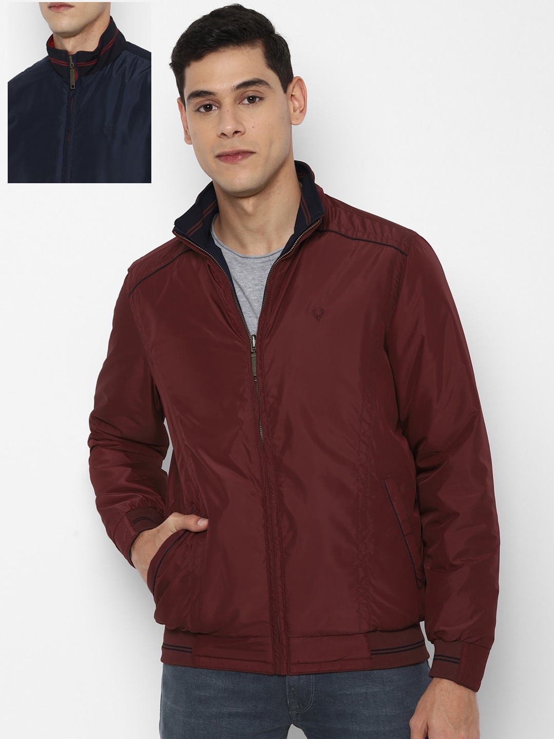 

Allen Solly Sport Men Maroon Black Reversible Bomber Jacket