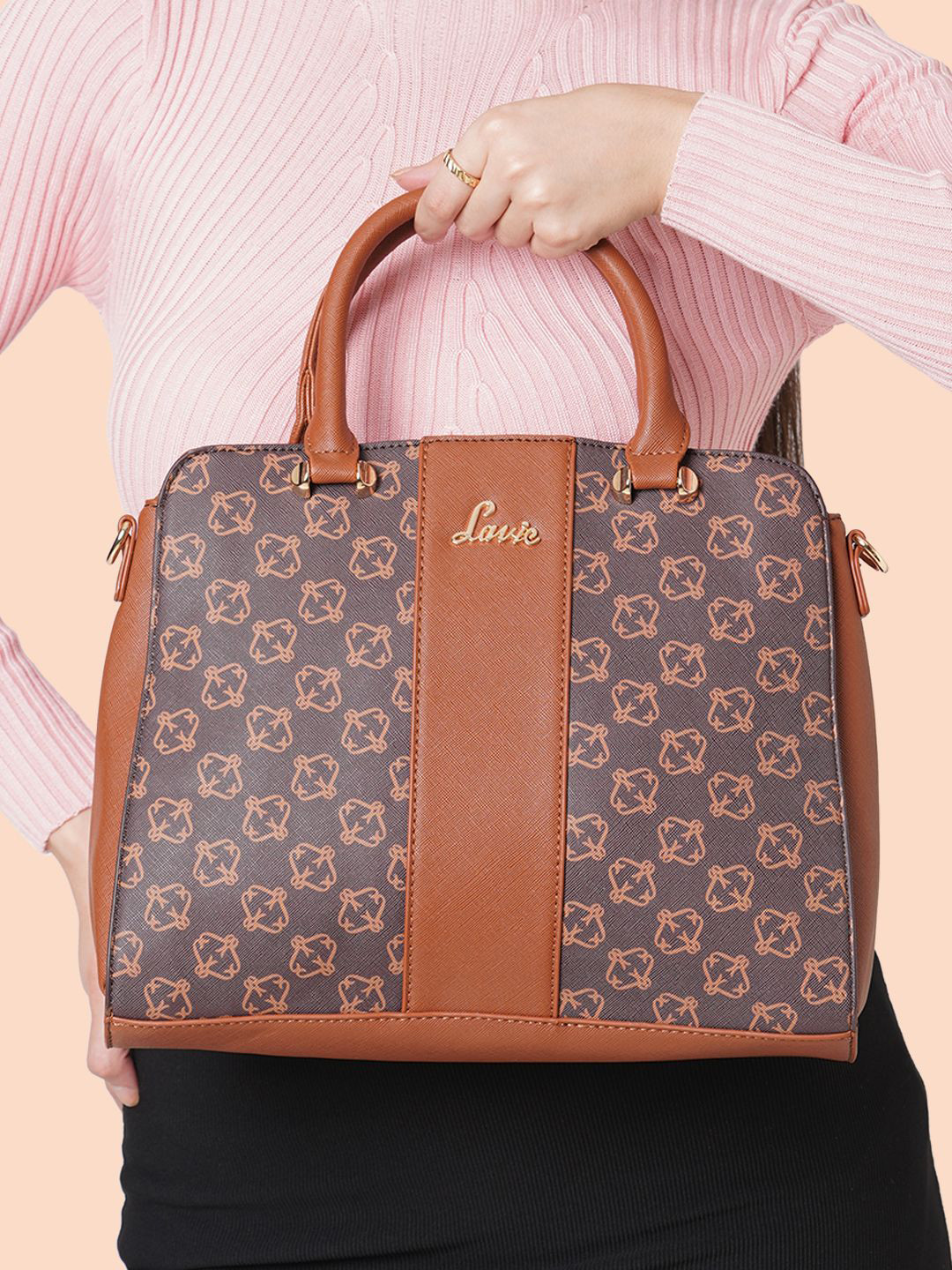 

Lavie Ushy Mono Brown Printed Structured Handheld Bag