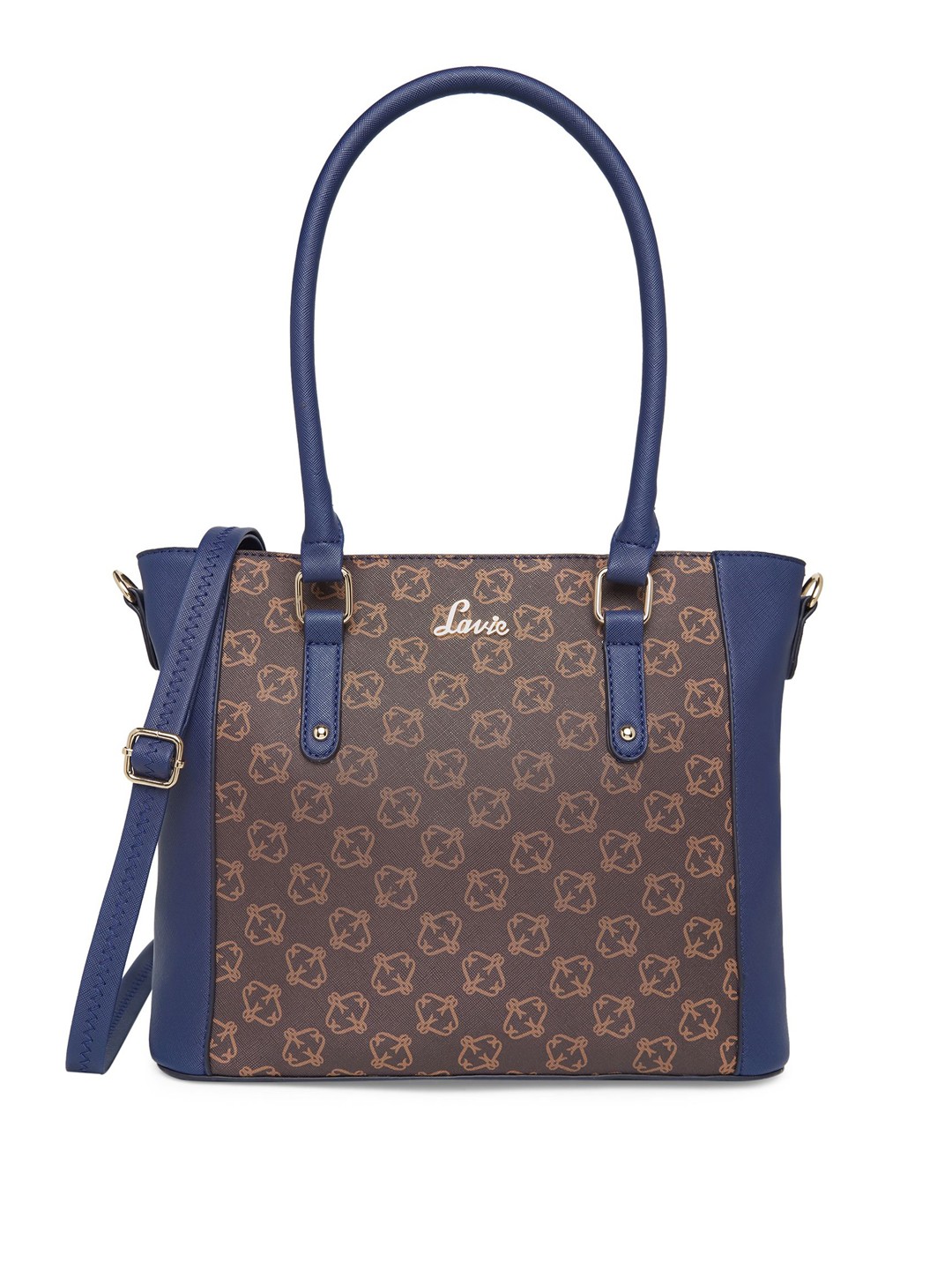 

Lavie Mono Horsy Navy Blue & Brown Printed Regular Structured Tote bag