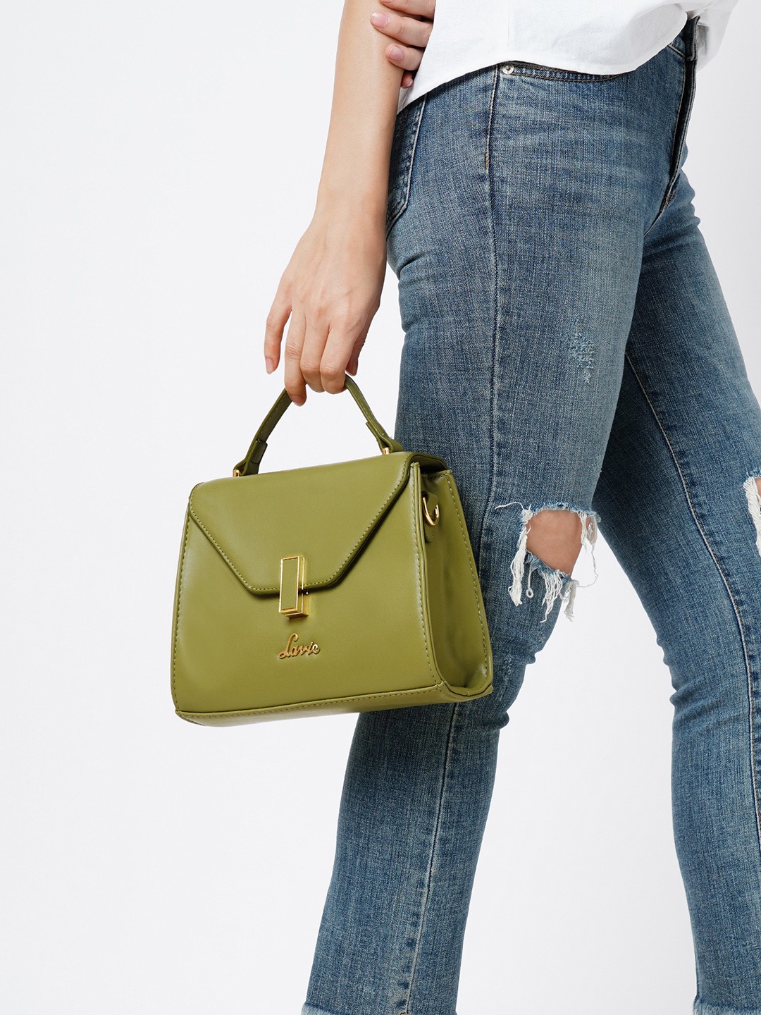 

Lavie Women Gypsy Pro Olive Green Solid Structured Satchel Bag