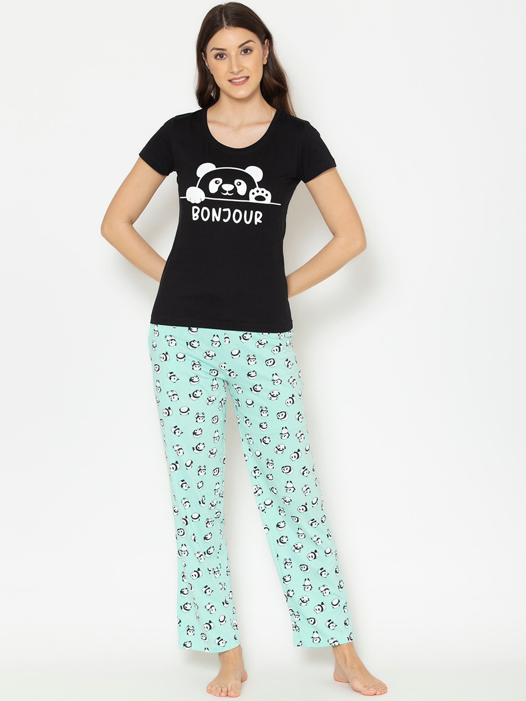 

Lounge Dreams Women Black & Blue Printed Pure Cotton Night suit