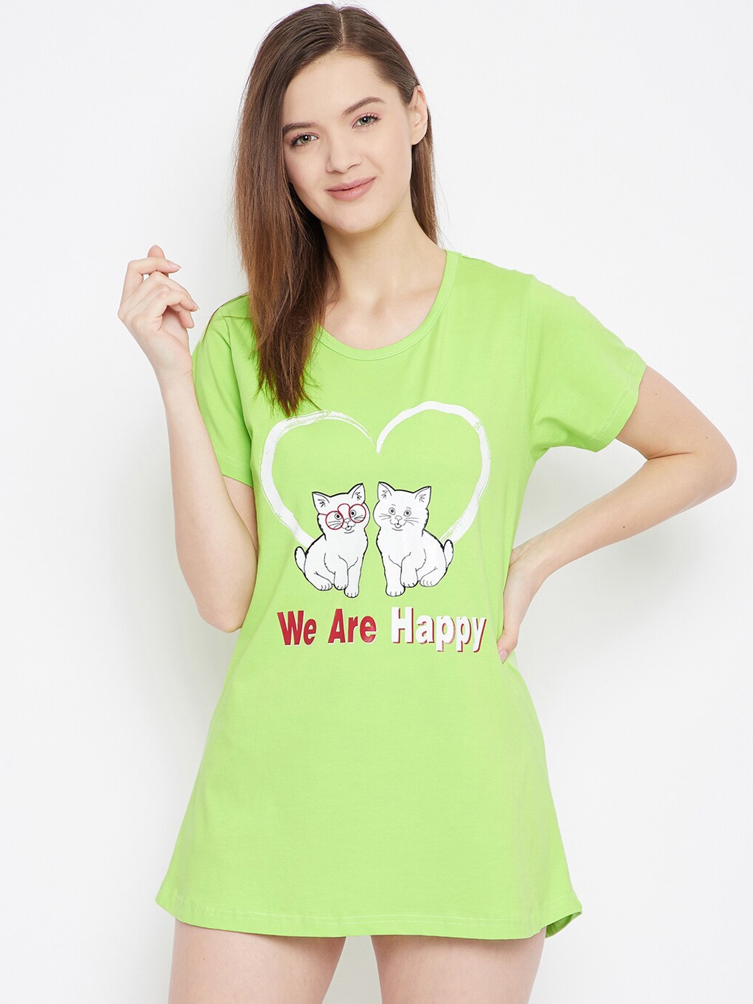 

FRENCH FLEXIOUS Women Green & White Printed Lounge T-Shirt