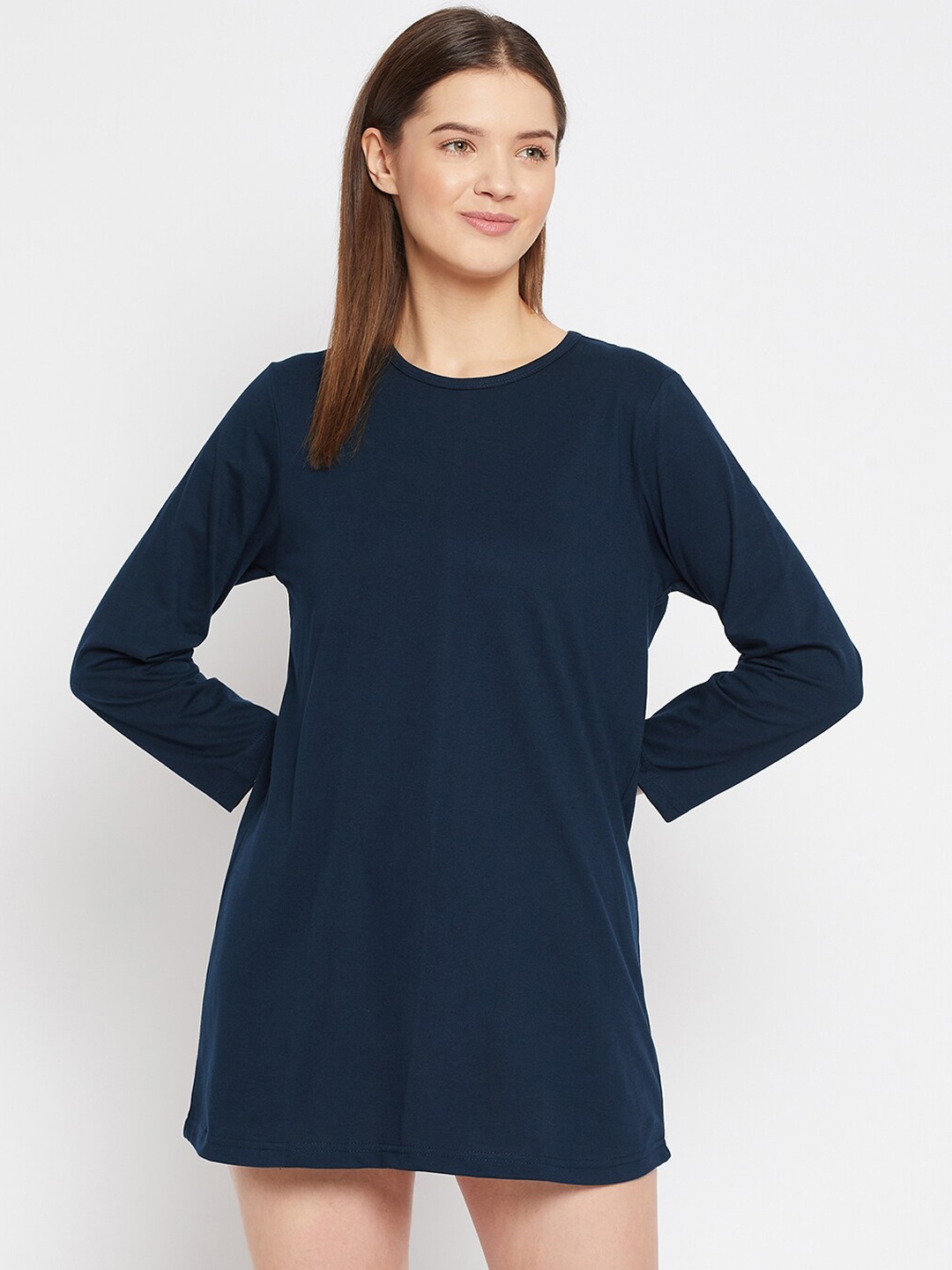 

FRENCH FLEXIOUS Women Navy Blue Solid Lounge T-Shirts