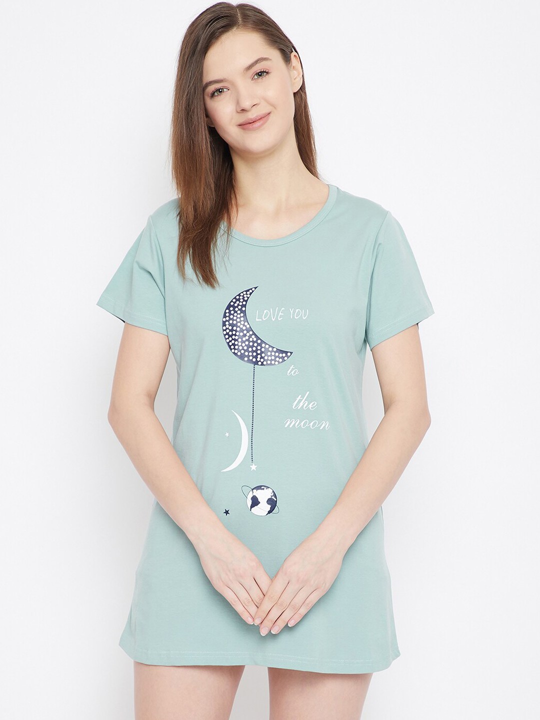 

FRENCH FLEXIOUS Women Blue & White Printed Lounge T-shirt