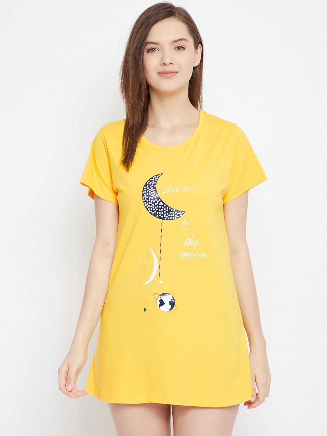 

FRENCH FLEXIOUS Women Yellow & White Printed Lounge T-shirt