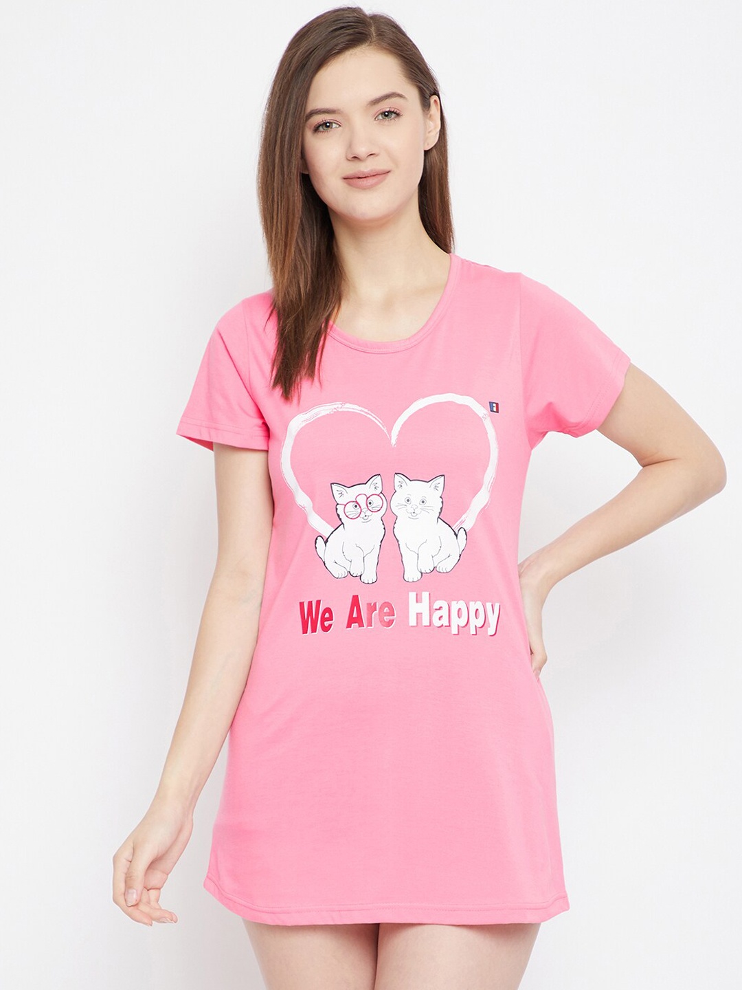 

FRENCH FLEXIOUS Women Pink & White Printed Lounge T-Shirt