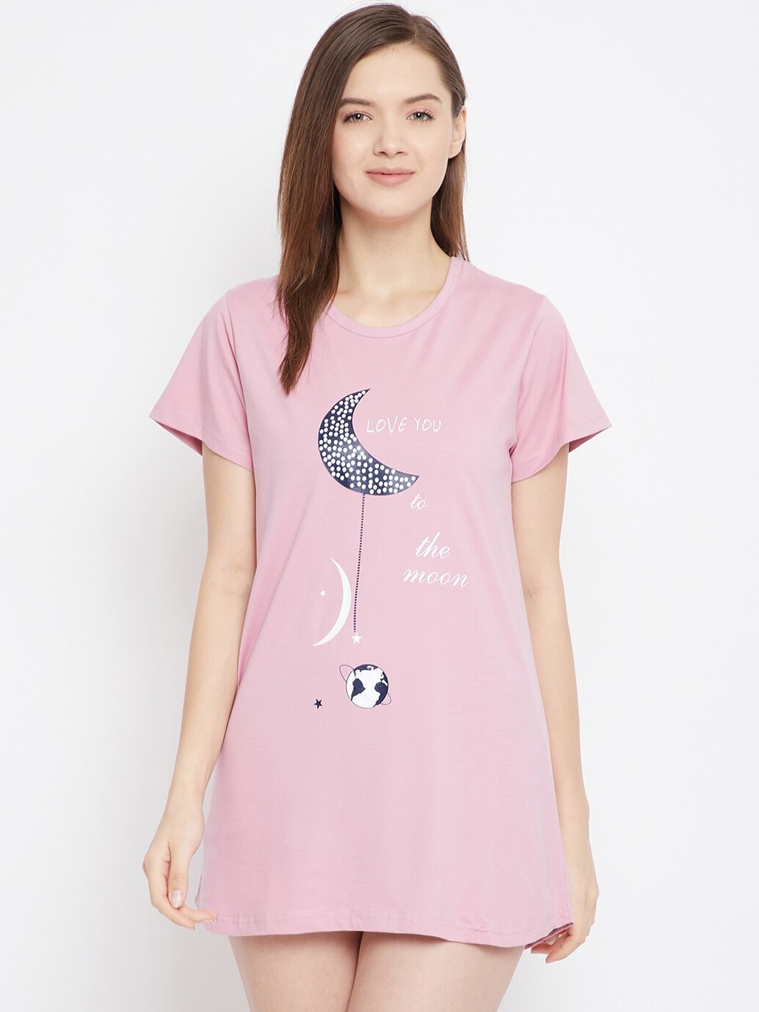 

FRENCH FLEXIOUS Women Pink & White Printed Lounge T-shirt