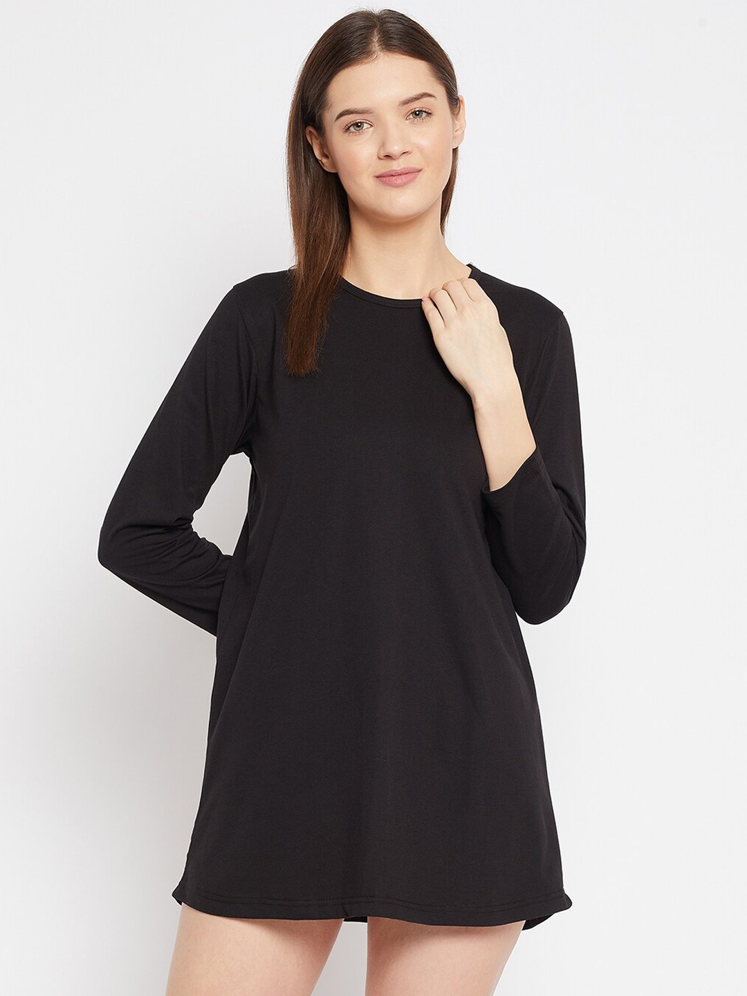 

FRENCH FLEXIOUS Women Black Solid Lounge T-Shirt