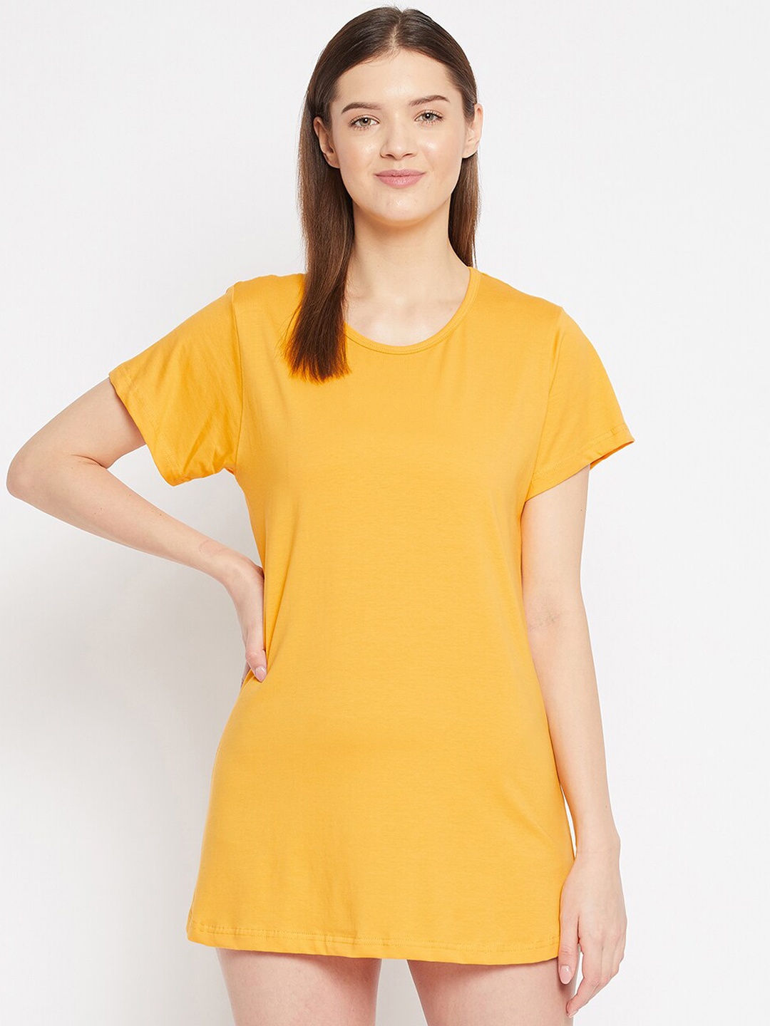 

FRENCH FLEXIOUS Women Yellow Solid Lounge T-Shirt