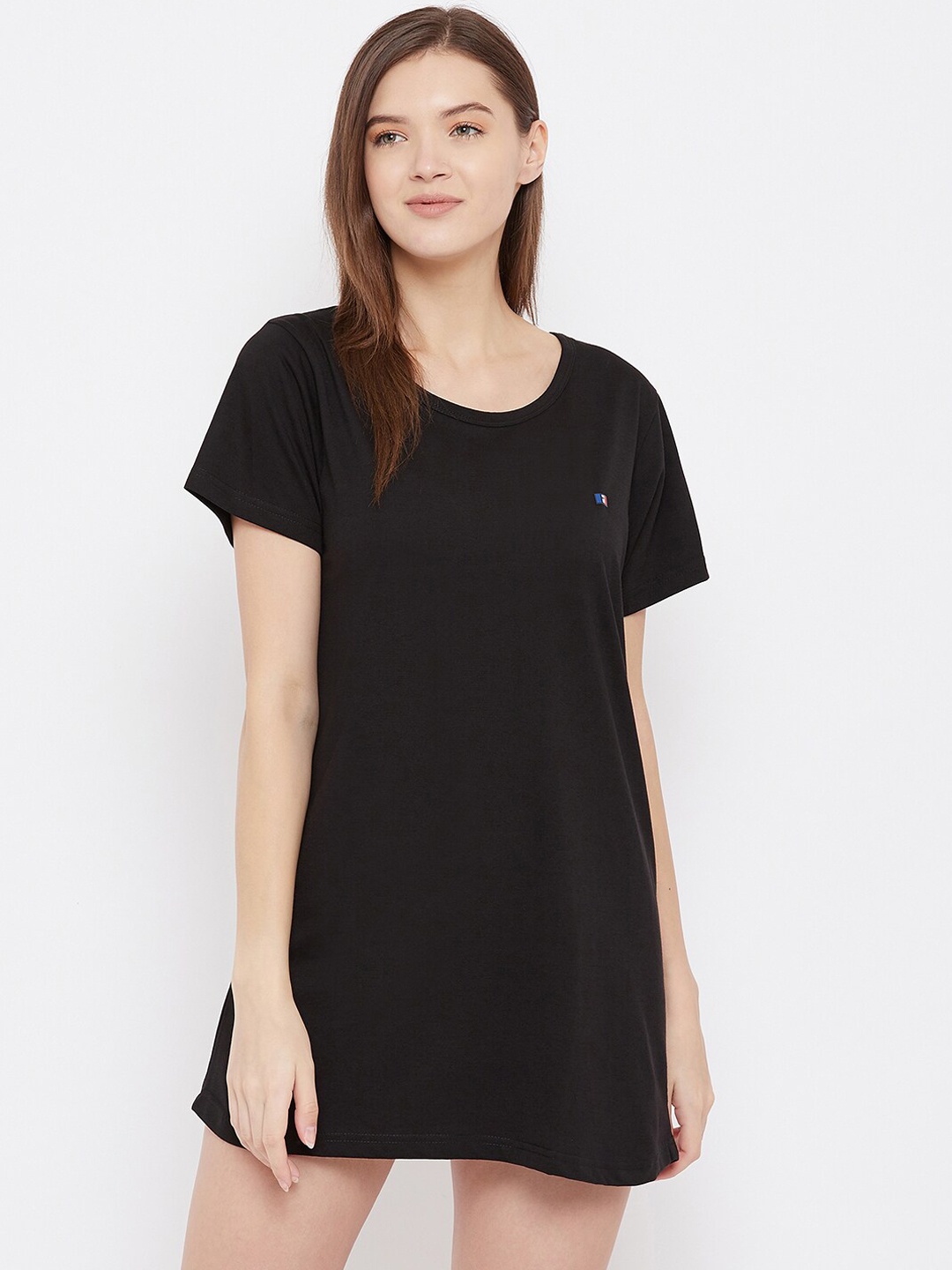 

FRENCH FLEXIOUS Women Black Solid Lounge T-Shirt