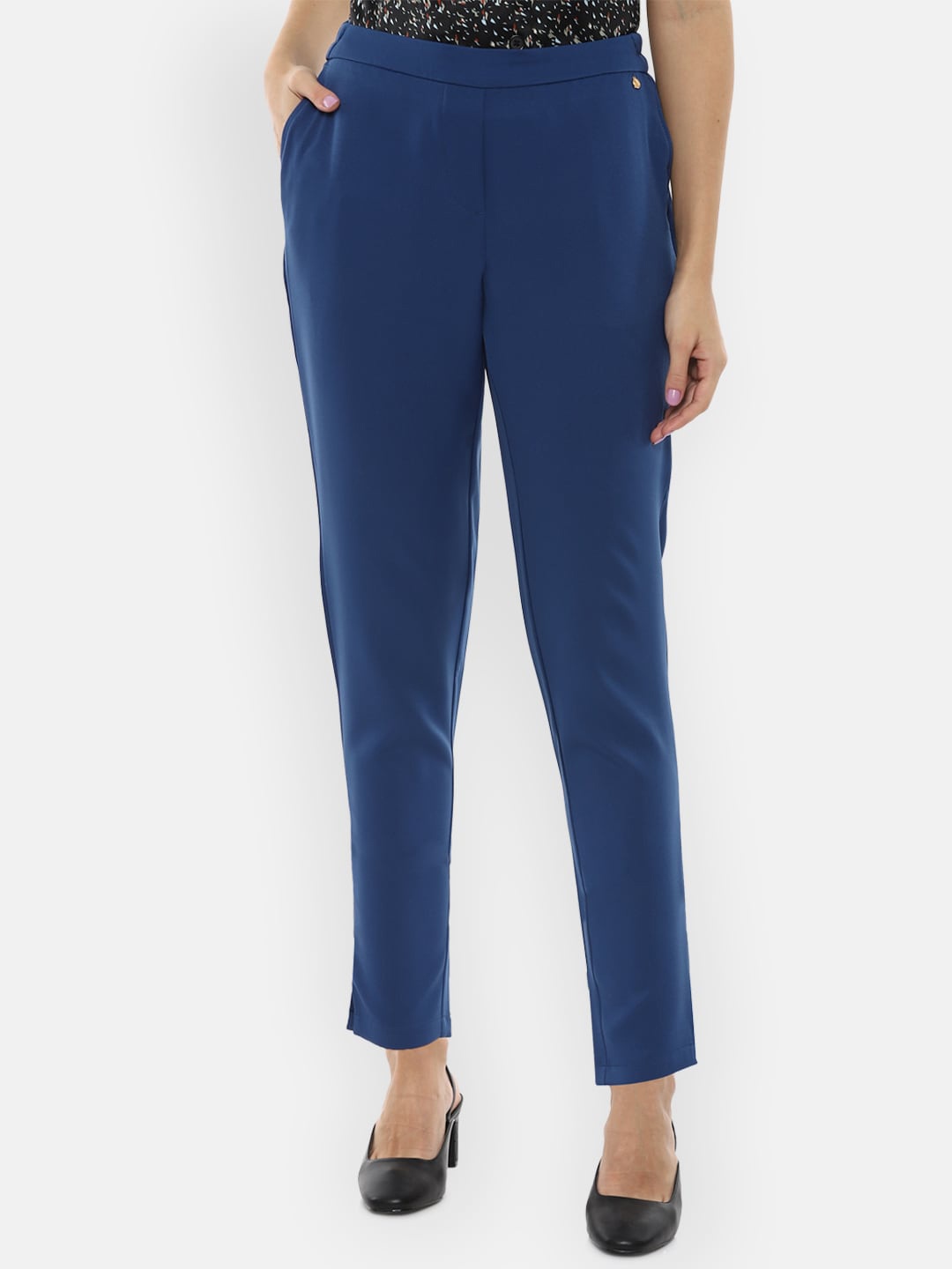 

Van Heusen Woman Women Navy Blue Solid Trousers