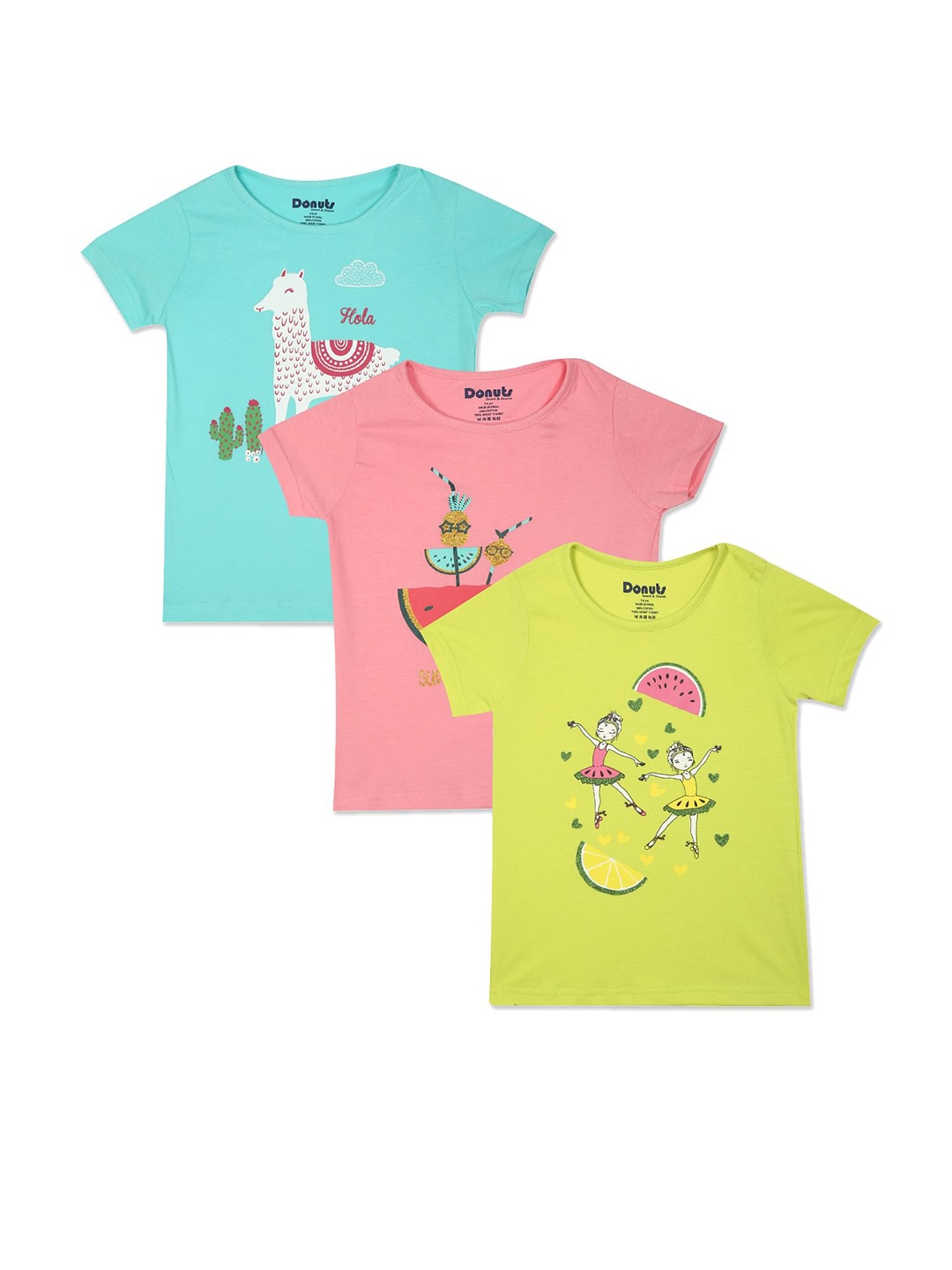 

Donuts Girls Pack of 3 Printed T-shirt, Pink