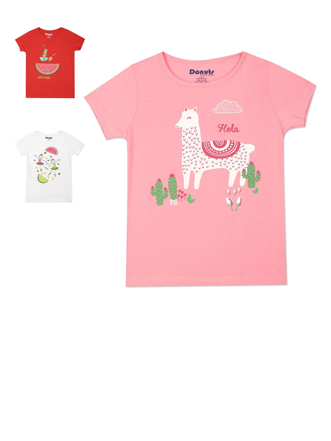 

Donuts Girls Pack Of 3 Printed T-shirt, Red