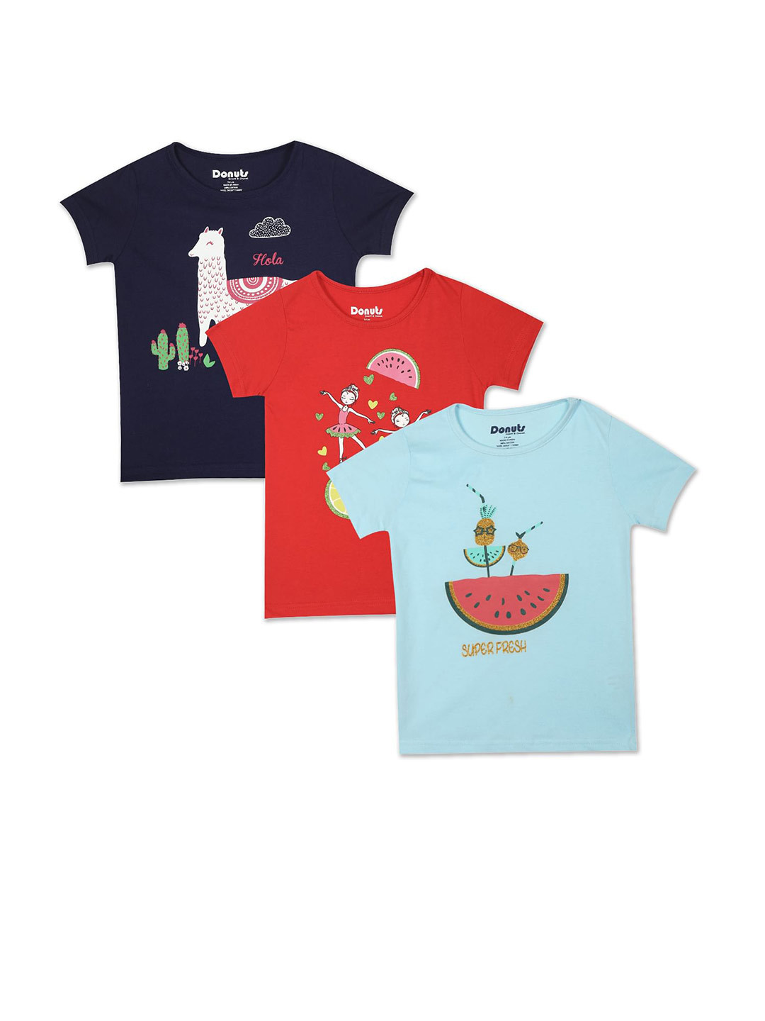 

Donuts Girls Pack Of 3 Printed T-shirts, Navy blue