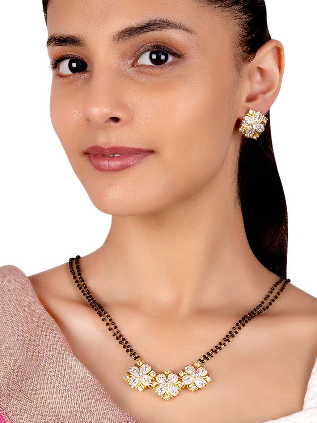 

Voylla Gold-Plated White & Black Cubic Zerconia Mangalsutra Set